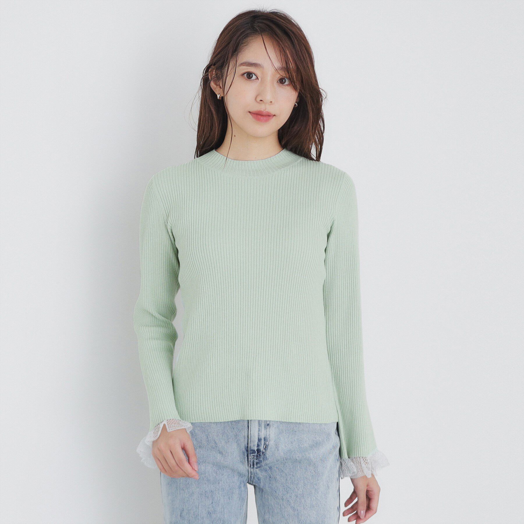 index「ハイネックラメフレアスリーブレースニット【洗濯機洗い可】」|ニット・セーター|