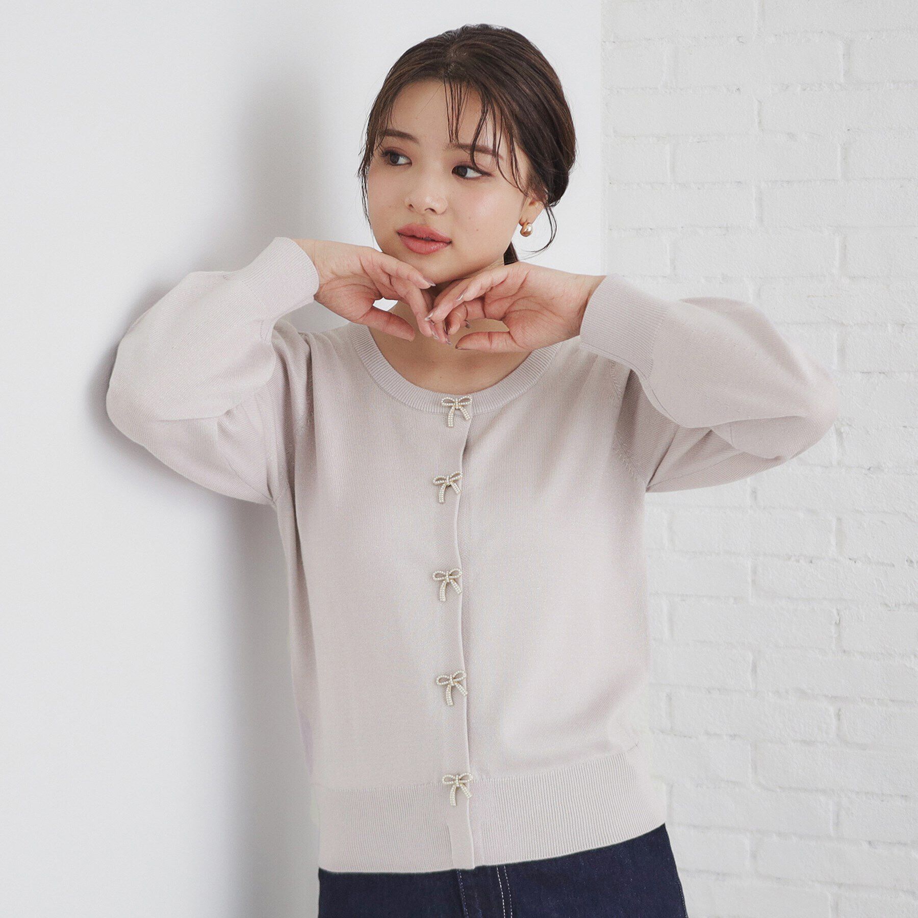 index「リボンパール調ビジューカーディガン【洗える】」|カーディガン|