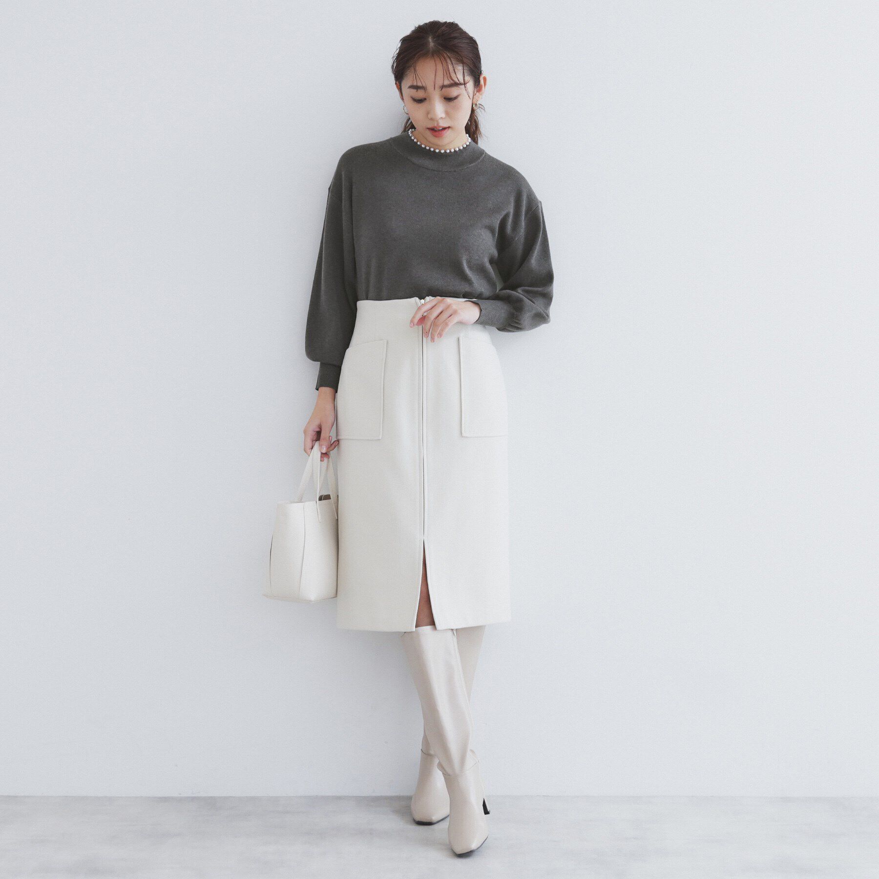 index「《美人百花掲載》パール調ハイネックニット/セットアップ対応【洗濯機可】」|ニット・セーター|