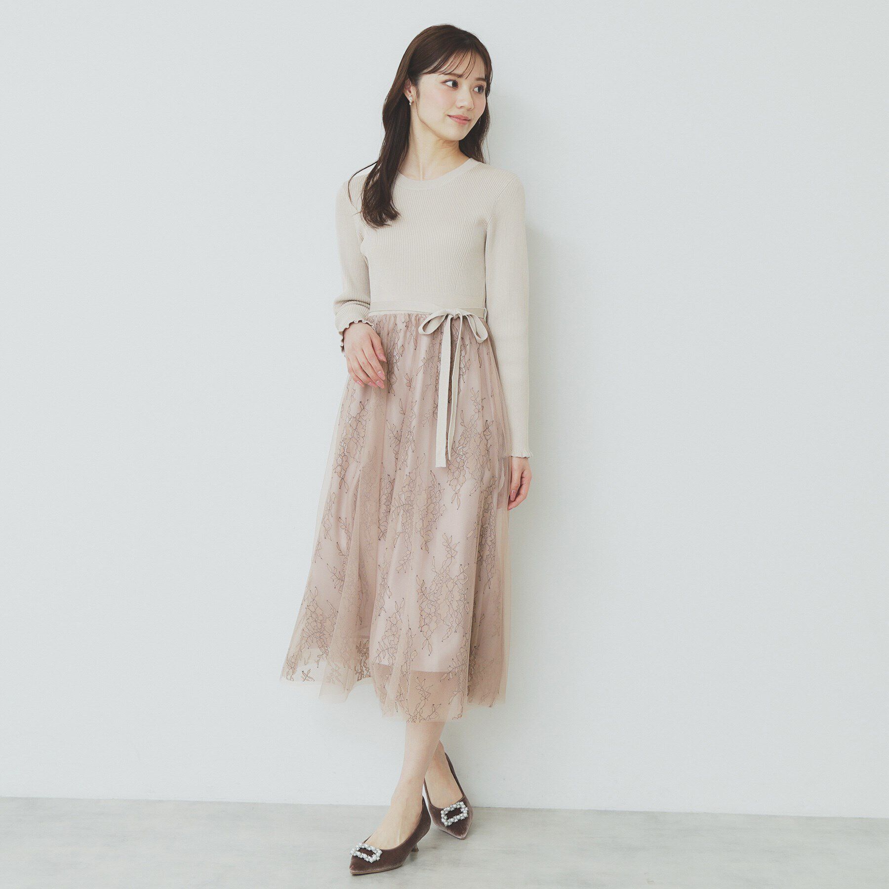 index「チュールレーススカートドッキングワンピース【洗濯機洗い可】」|ワンピース|