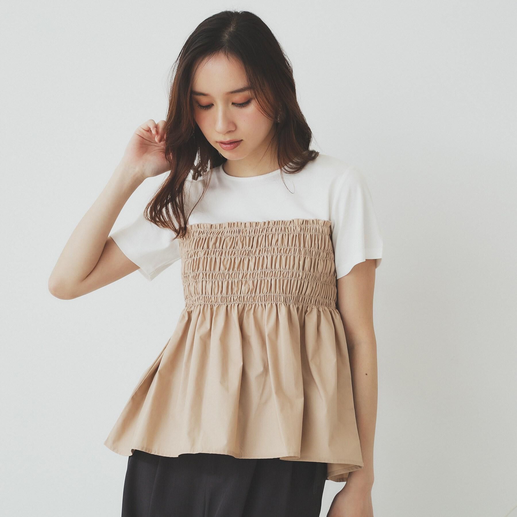 index「シャーリングドッキングペプラムトップス【洗濯機洗い可】」|Tシャツ・カットソー|