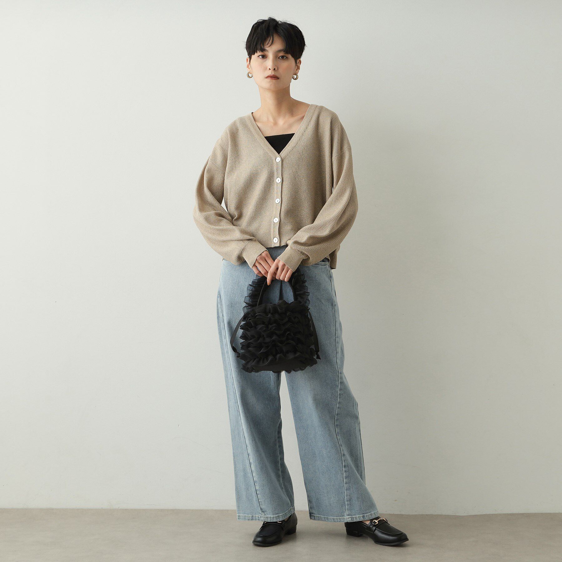 OPAQUE.CLIP「ラメメッシュVネックニットカーディガン【洗濯機洗い可/抗ピル】」|カーディガン|