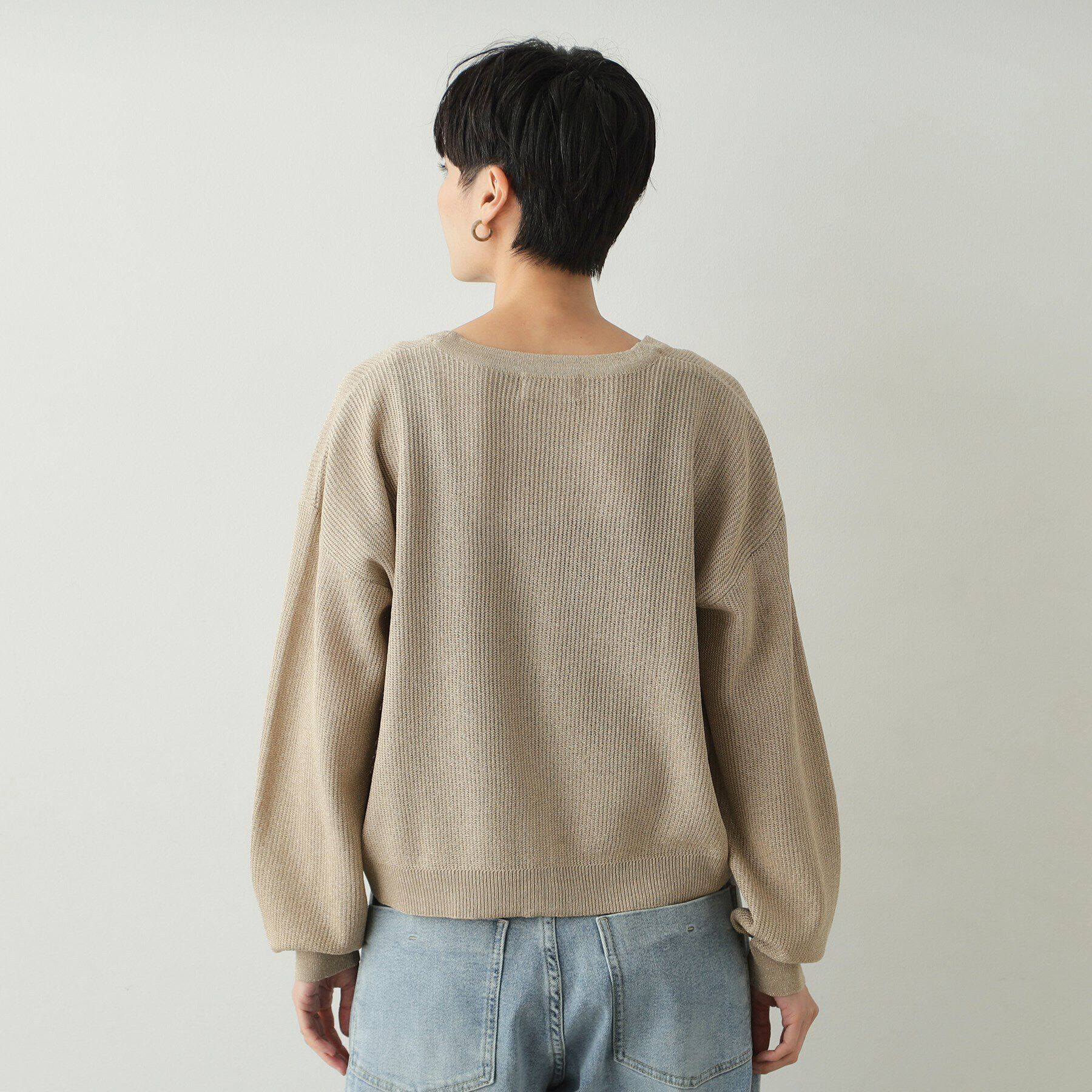 OPAQUE.CLIP「ラメメッシュVネックニットカーディガン【洗濯機洗い可/抗ピル】」|カーディガン|