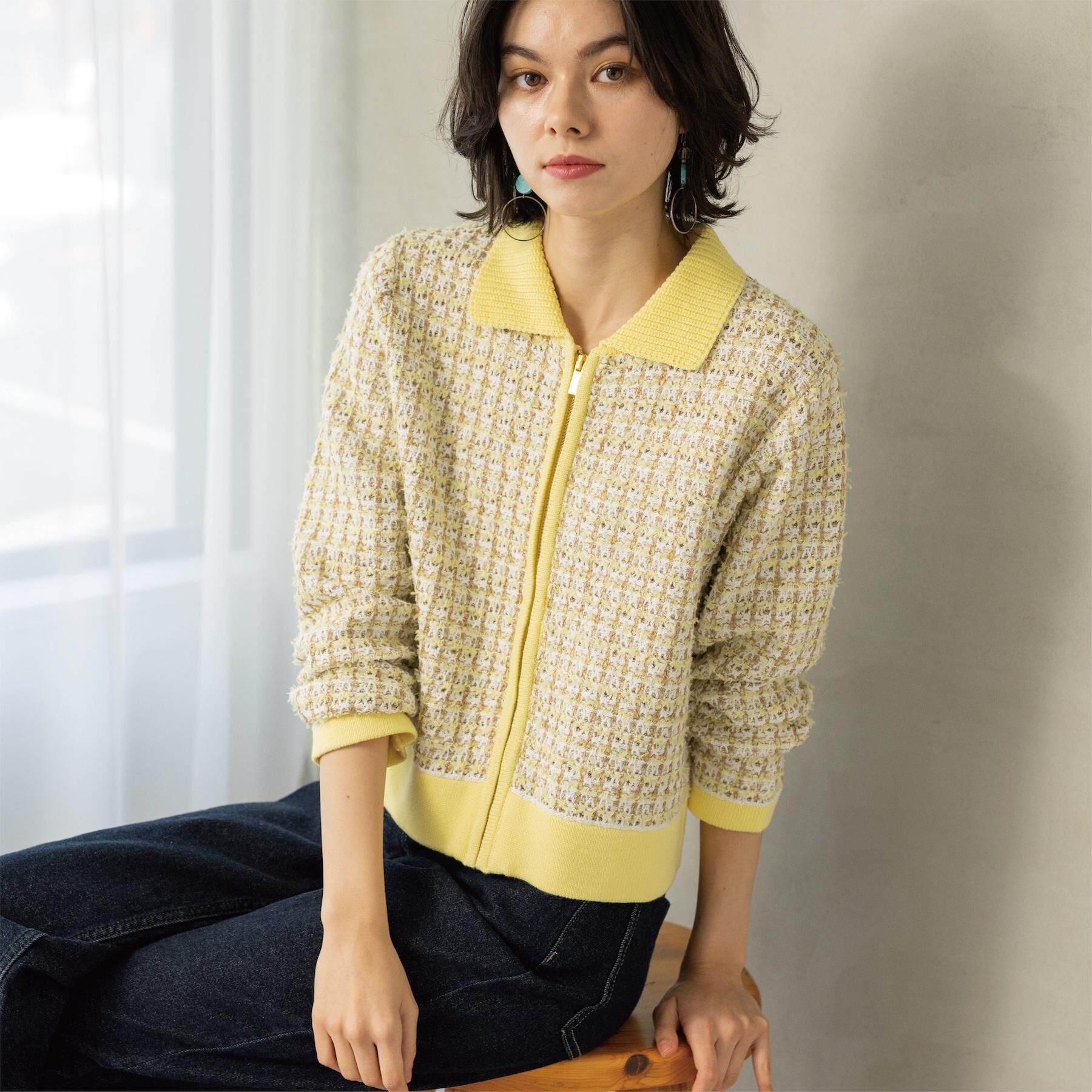 OPAQUE.CLIP「ツイードライクZIPニットカーディガン」|カーディガン|