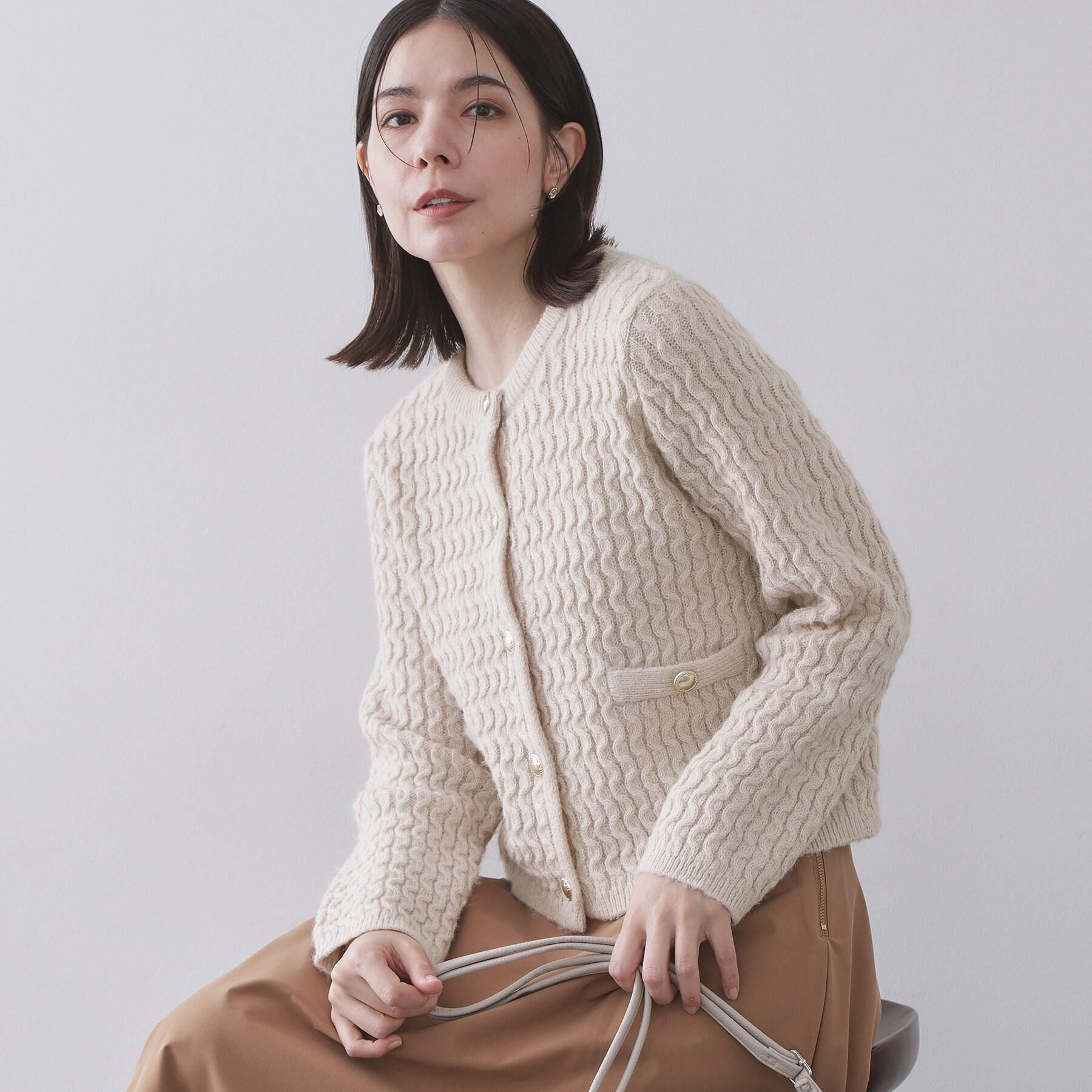 OPAQUE.CLIP「モヘヤタッチケーブル金ボタンカーディガン【洗濯機OK】」|カーディガン|