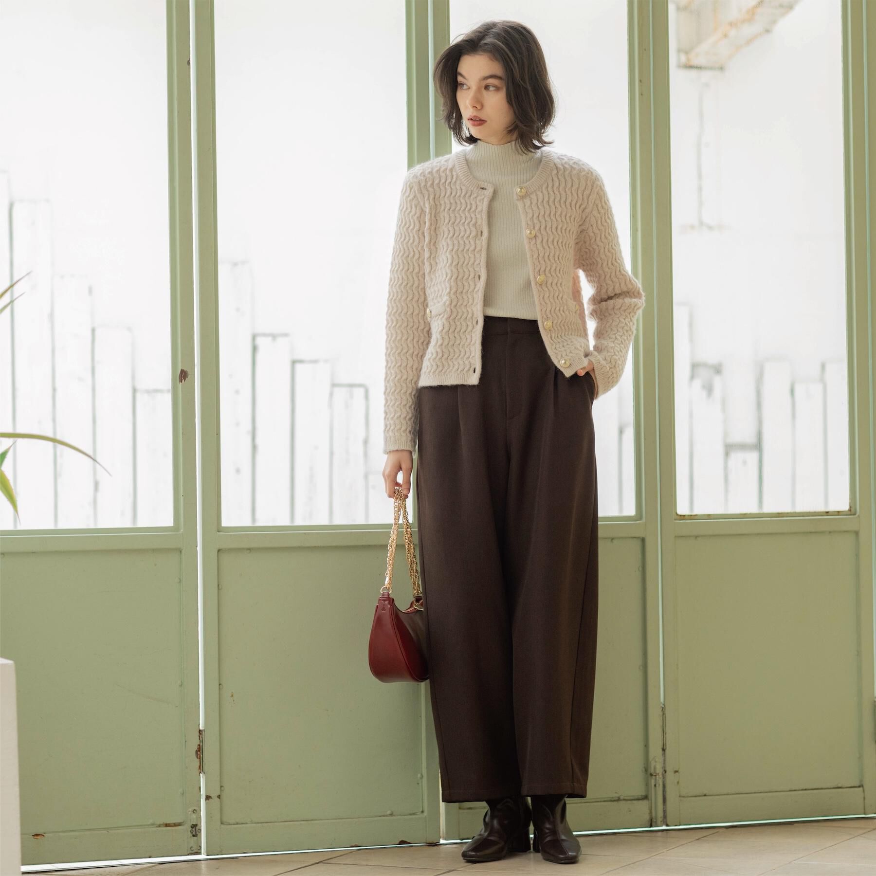 OPAQUE.CLIP「モヘヤタッチケーブル金ボタンカーディガン【洗濯機OK】」|カーディガン|