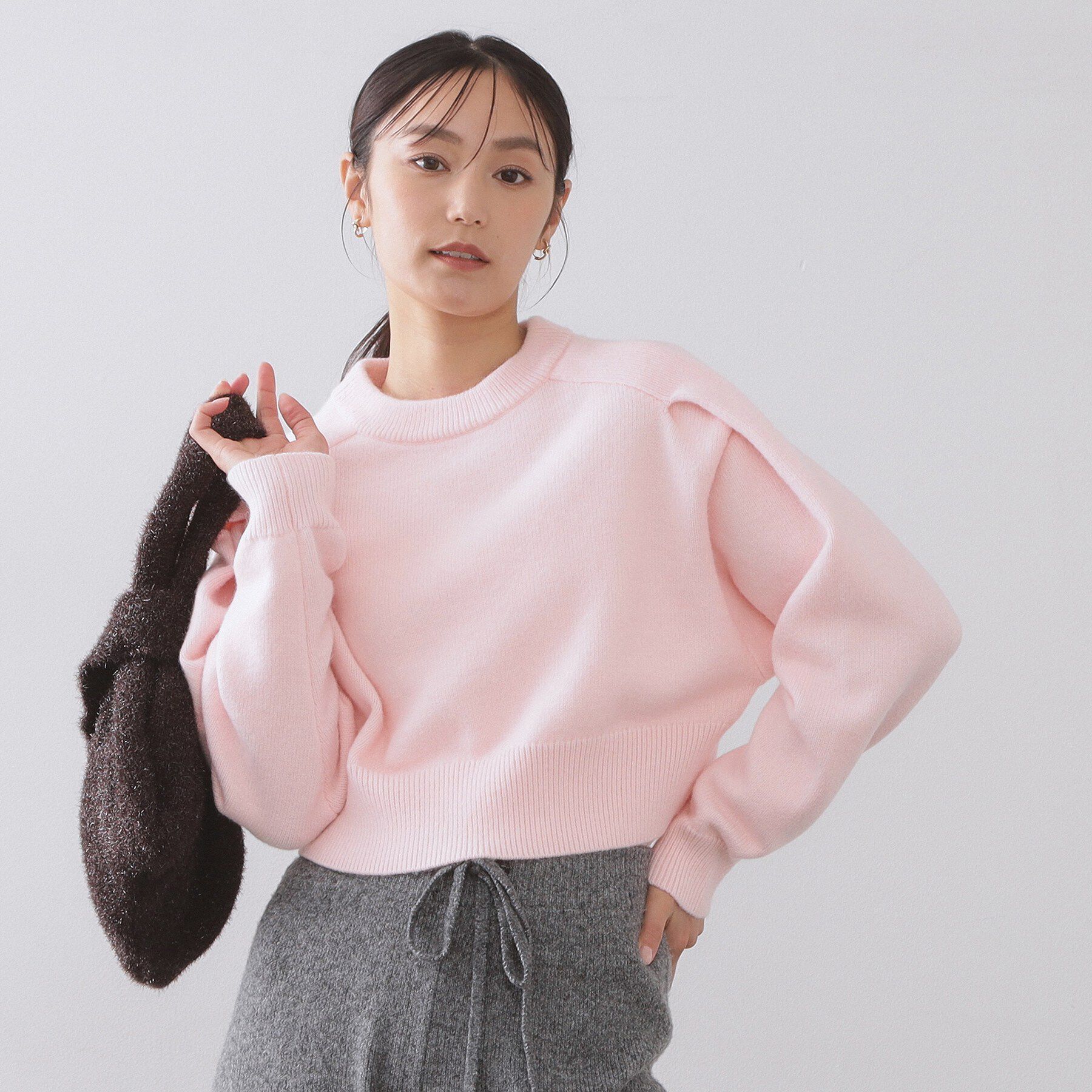 OPAQUE.CLIP「ショルダータックショートニット【洗濯機OK】」|ニット・セーター|ライトピンク(070