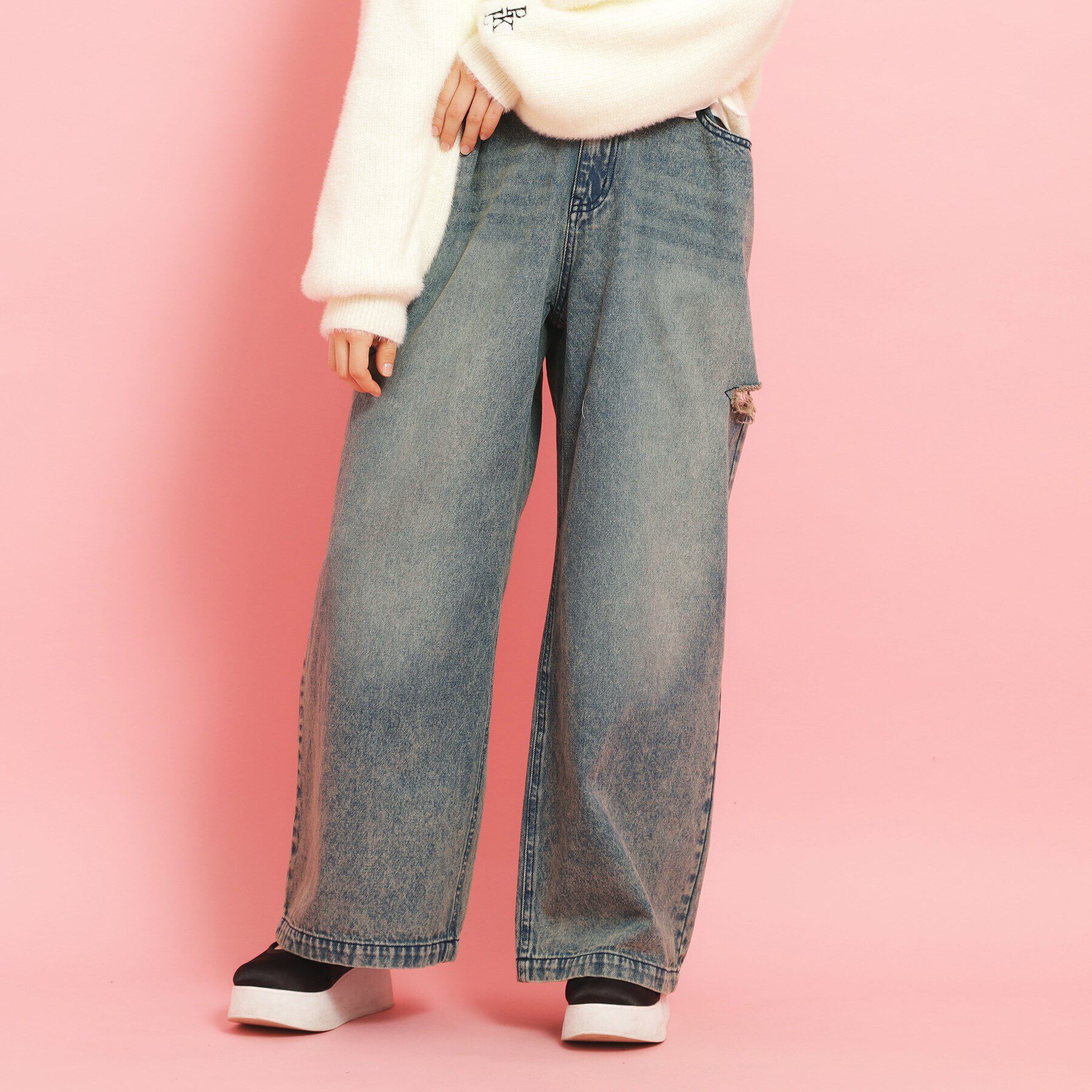 PINK-latte「サイドカットデニム」|その他|ブルー(593)