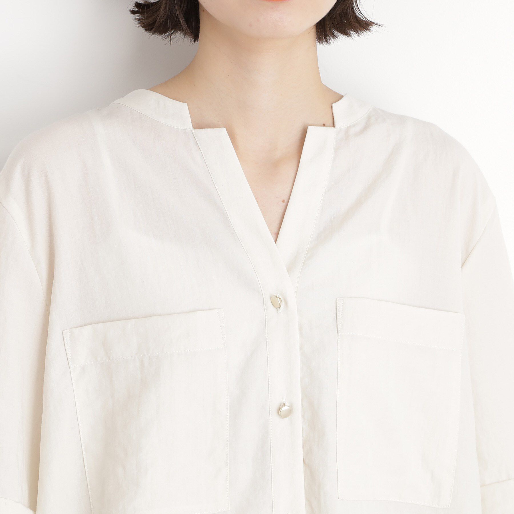 THE SHOP TK「ダブルポケット5分袖シャツ【体型カバー/洗濯機OK】」|シャツ・ブラウス|