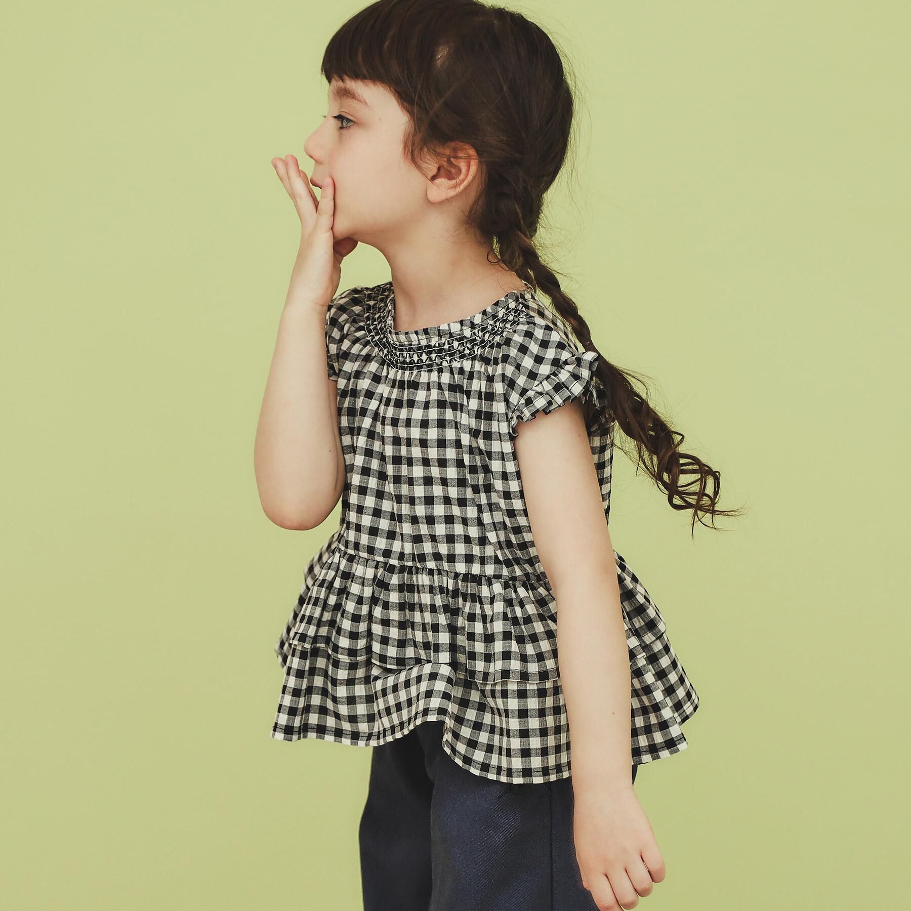 THE SHOP TK「【110-150】ギンガムチェックティアードブラウス/セットアップ可・洗濯機OK」|シャツ・ブラウス|