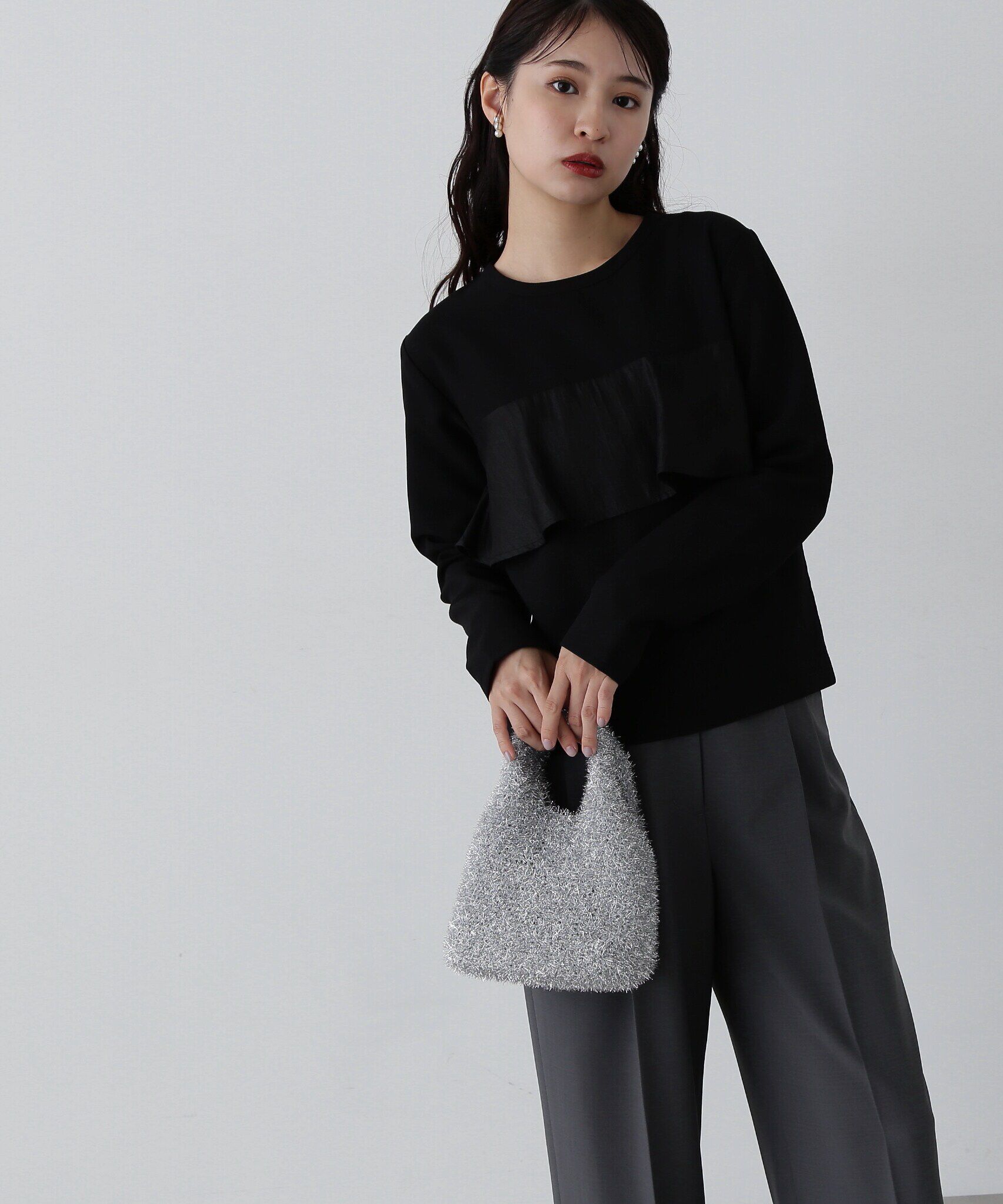  「異素材パネルドッキングカットソー」|Tシャツ・カットソー|ブラック