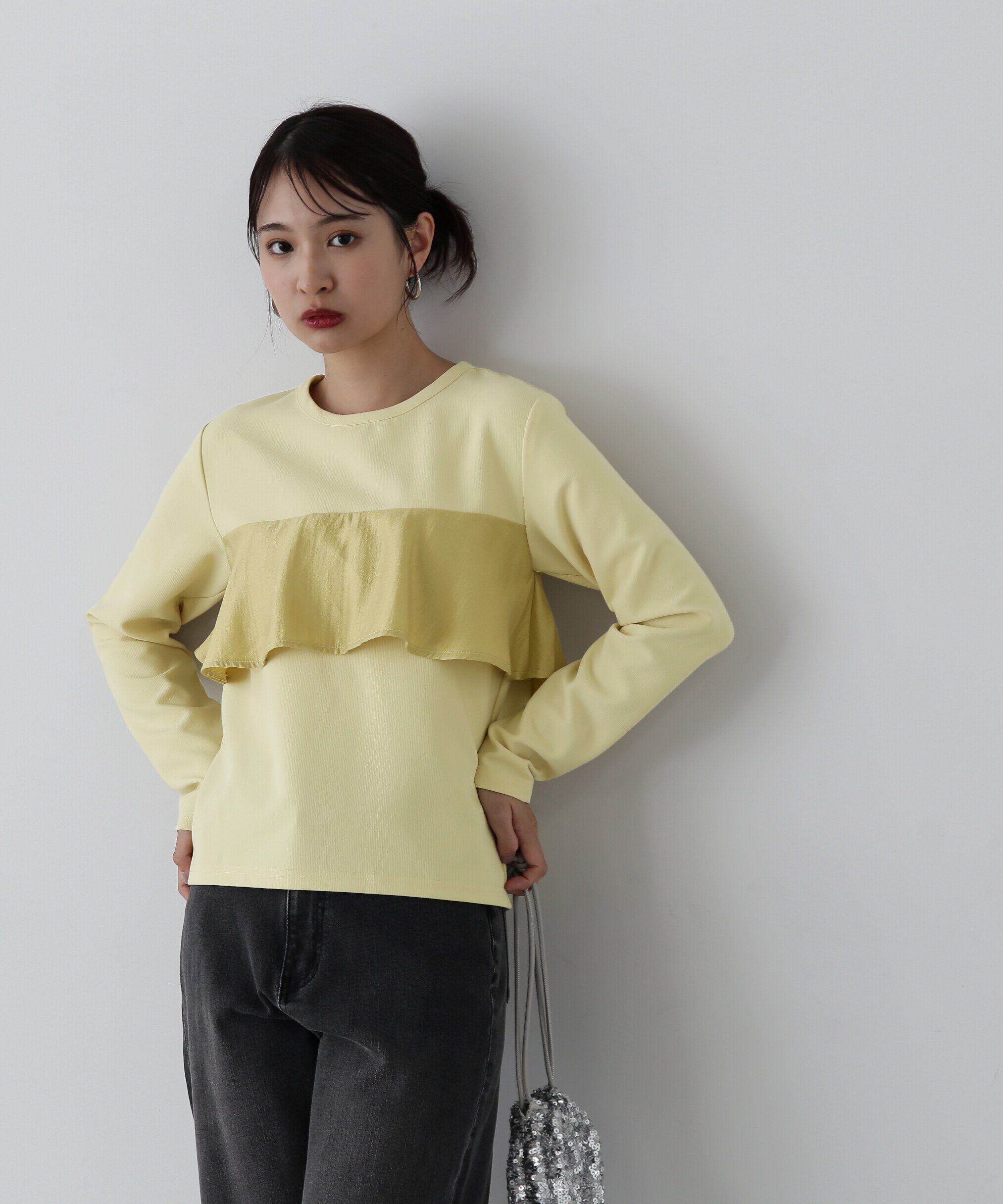  「異素材パネルドッキングカットソー」|Tシャツ・カットソー|イエロー