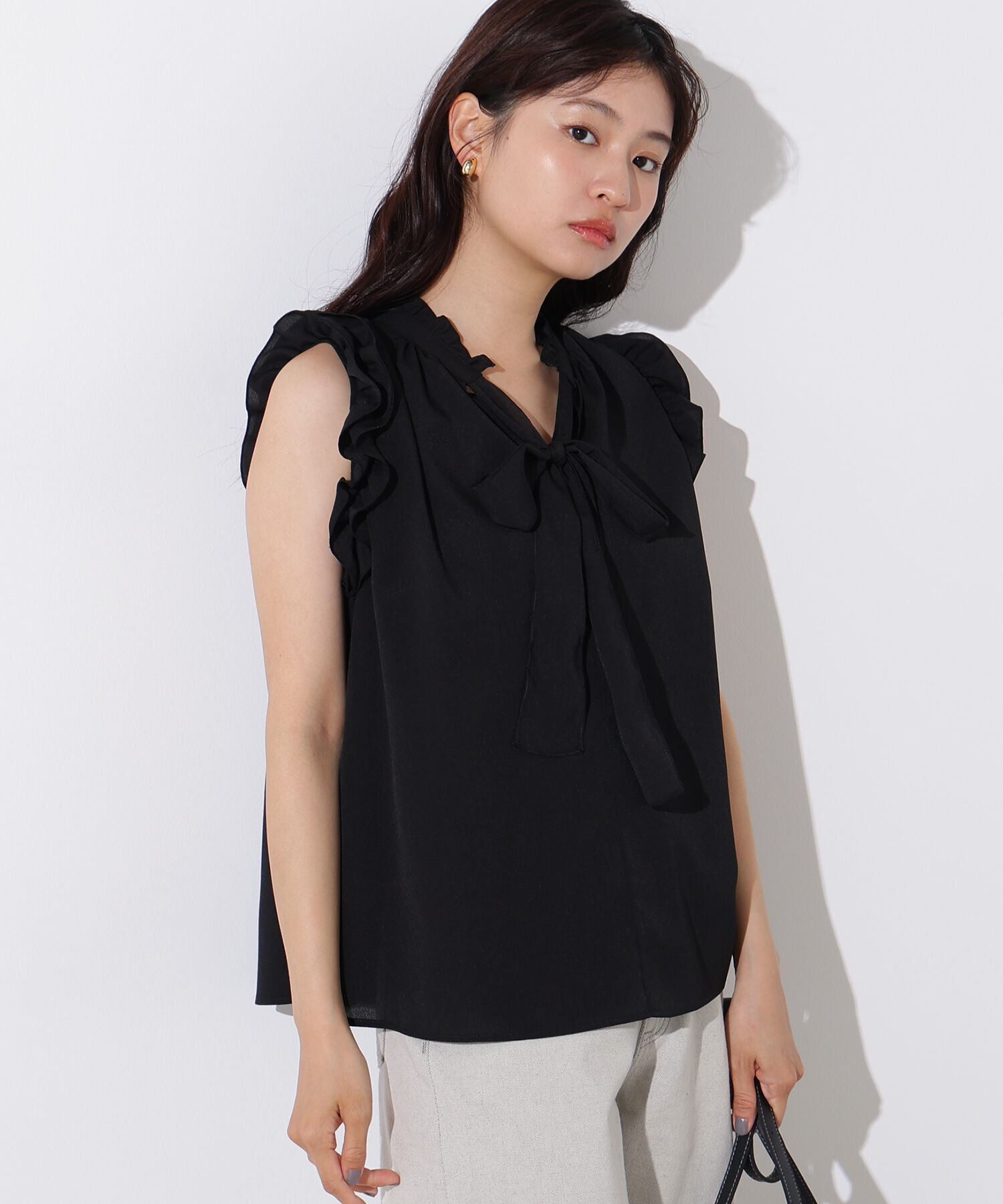  「フリルスリーブバックリボンブラウス」|シャツ・ブラウス|ブラック