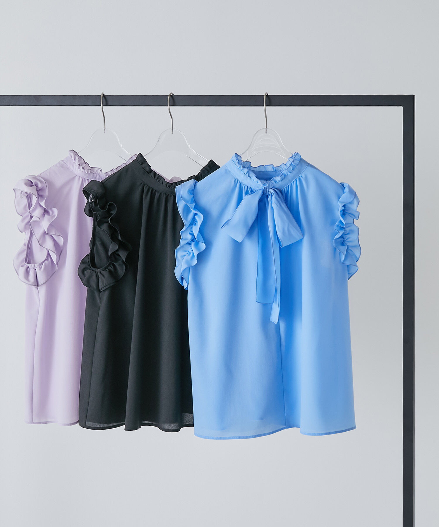  「フリルスリーブバックリボンブラウス」|シャツ・ブラウス|ブルー