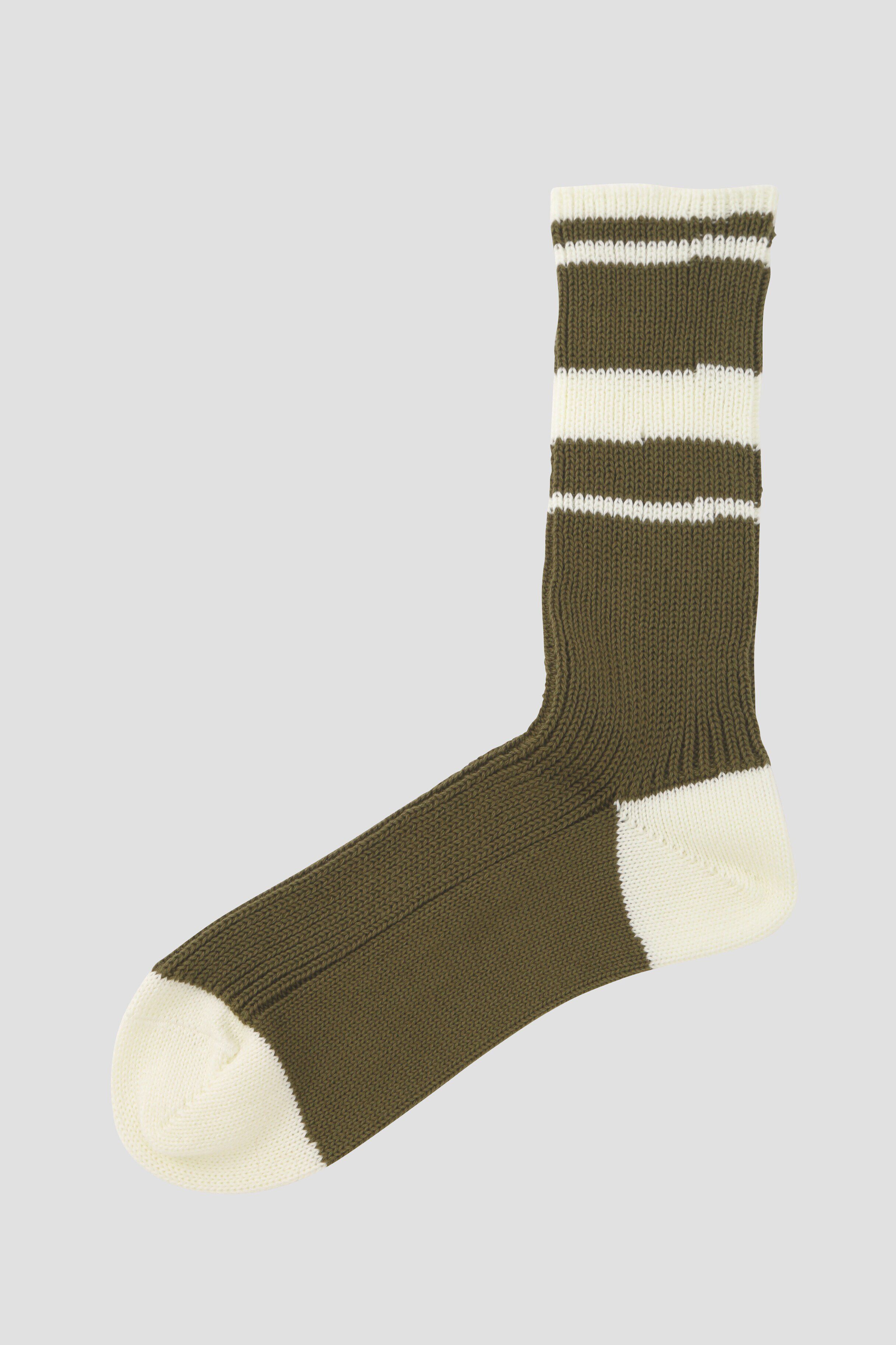 MHL.「ODD STRIPE SOCKS」|ソックス|OLIVE1
