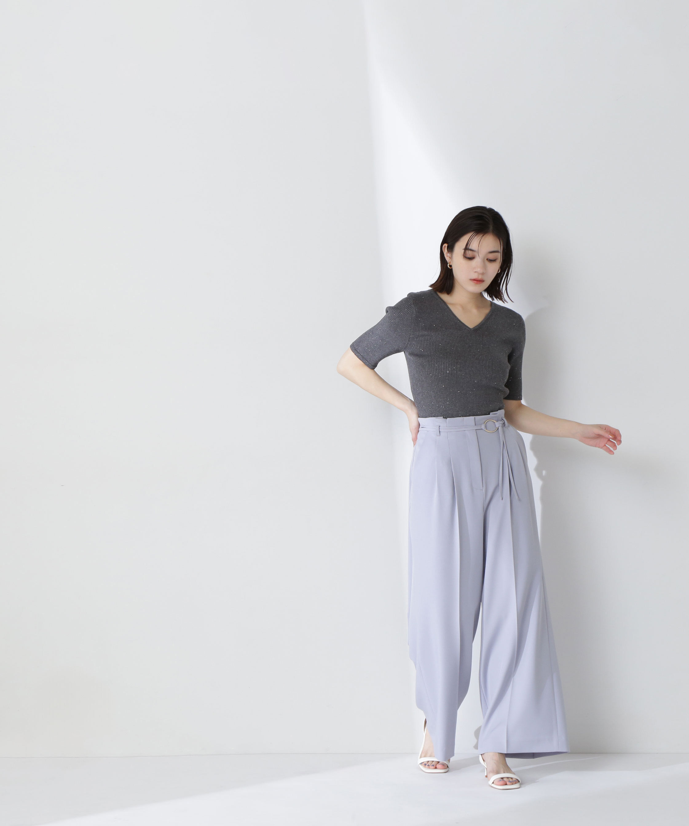  「Vネックスパンコールニット」|ニット・セーター|