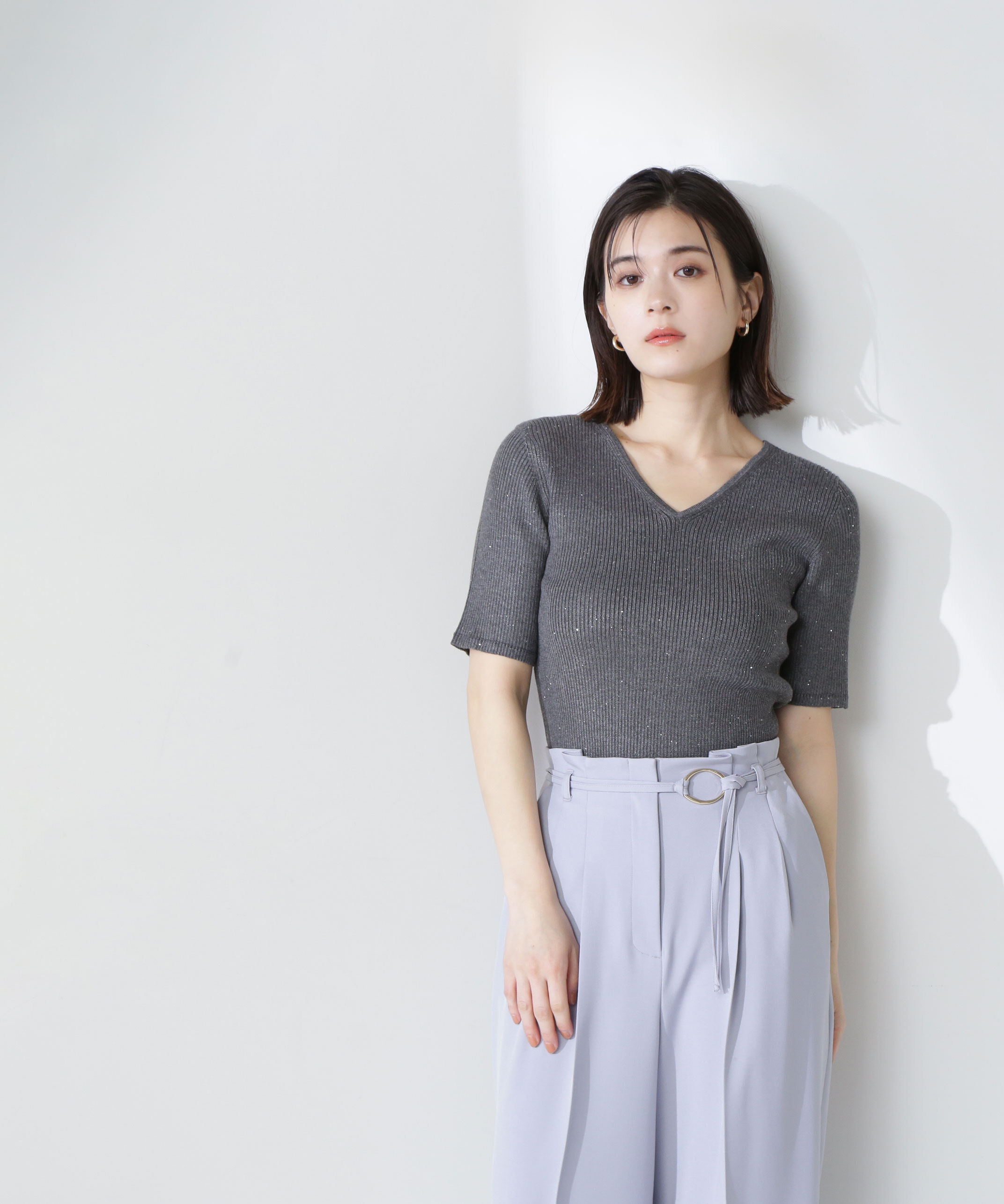  「Vネックスパンコールニット」|ニット・セーター|