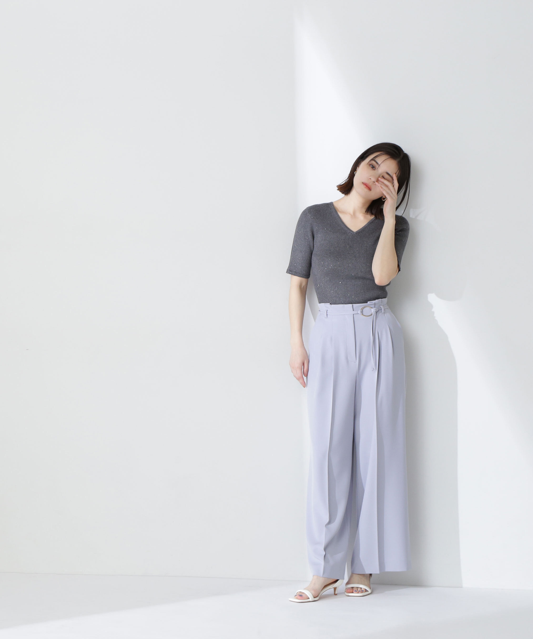  「Vネックスパンコールニット」|ニット・セーター|