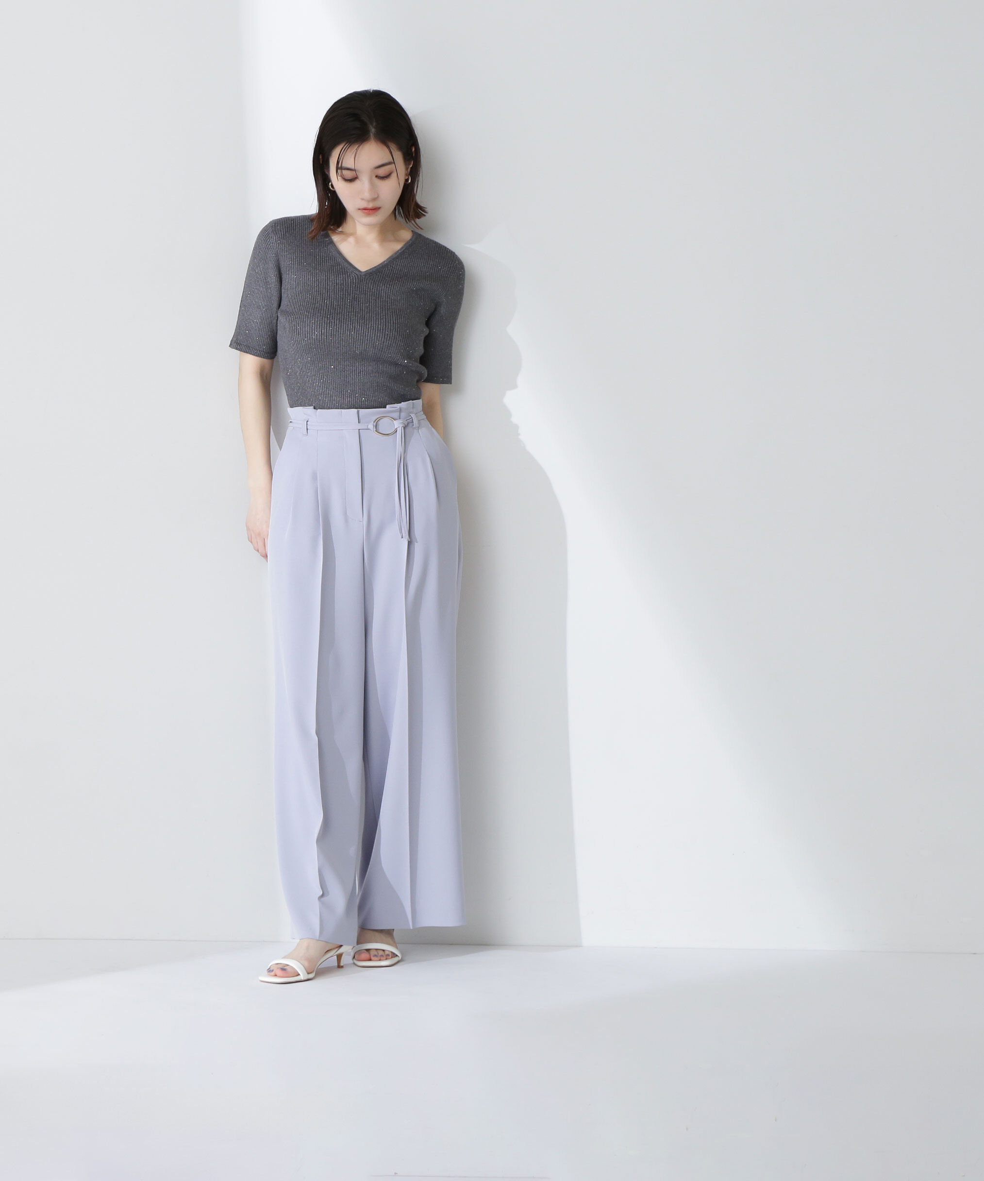  「Vネックスパンコールニット」|ニット・セーター|