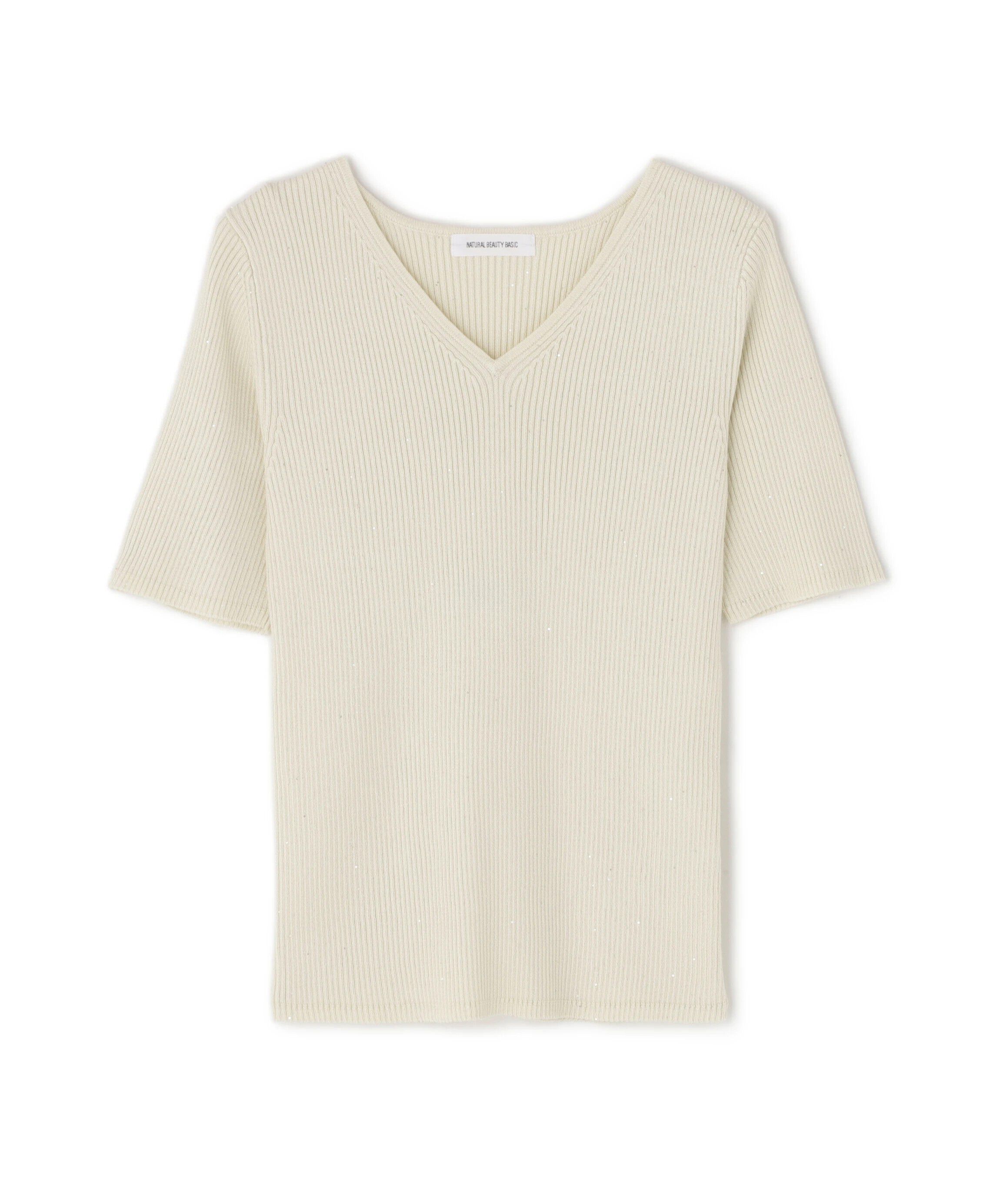  「Vネックスパンコールニット」|ニット・セーター|