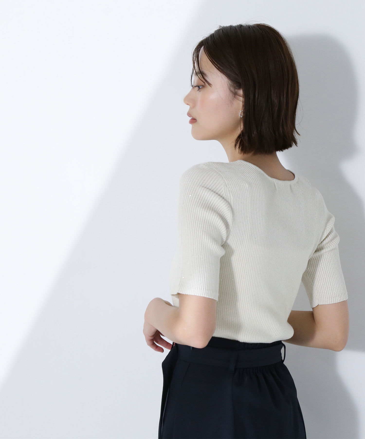  「Vネックスパンコールニット」|ニット・セーター|