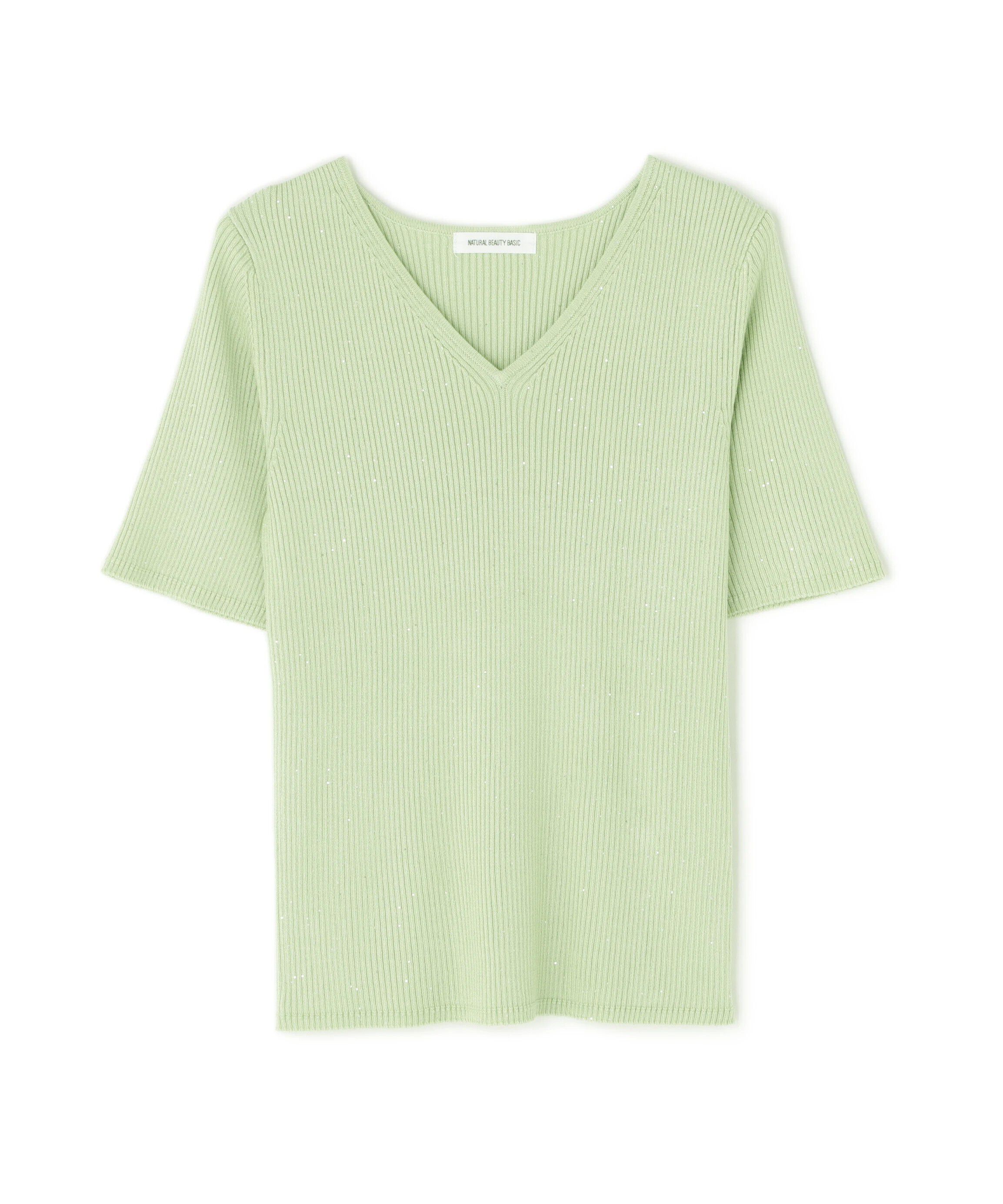  「Vネックスパンコールニット」|ニット・セーター|