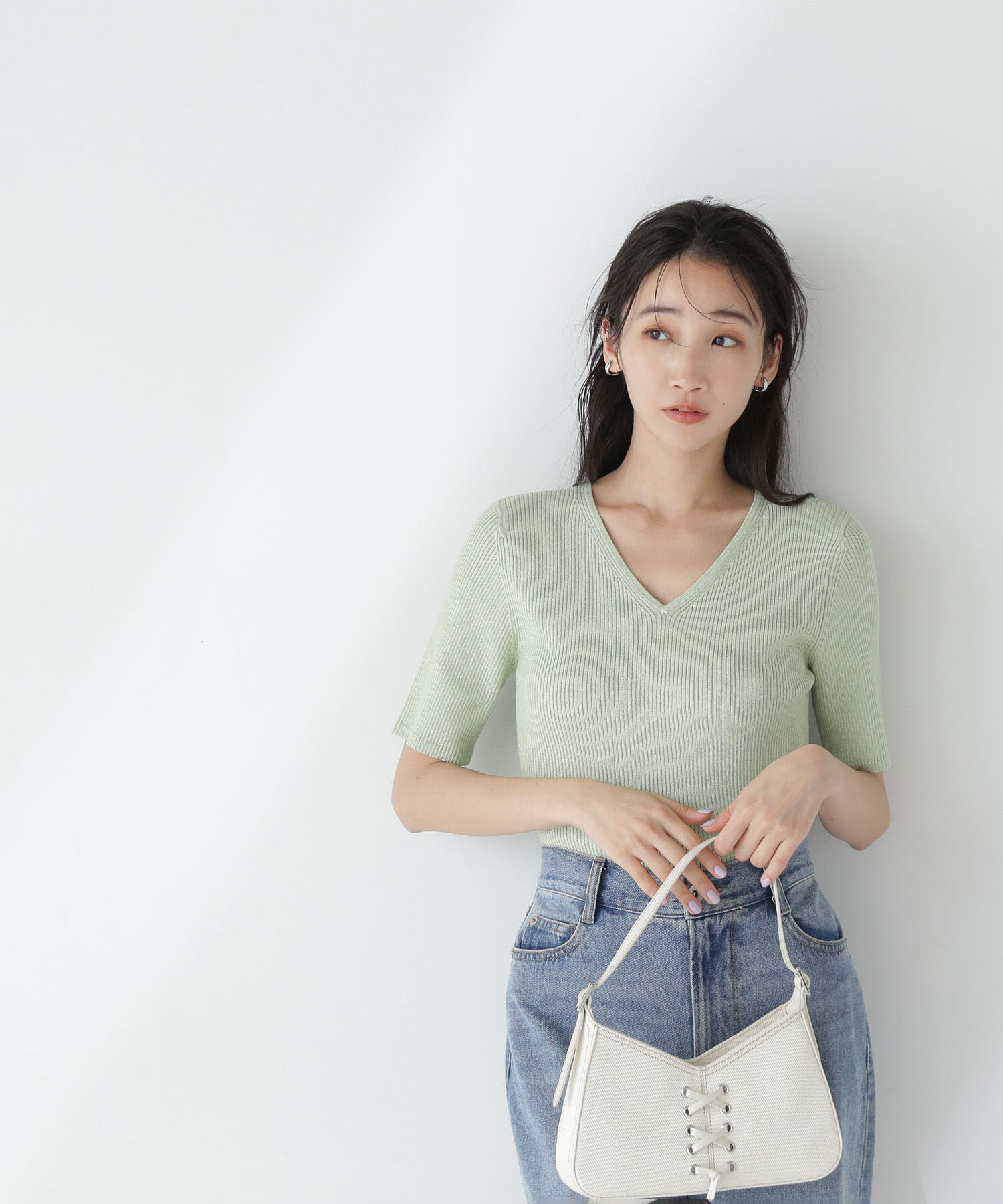  「Vネックスパンコールニット」|ニット・セーター|