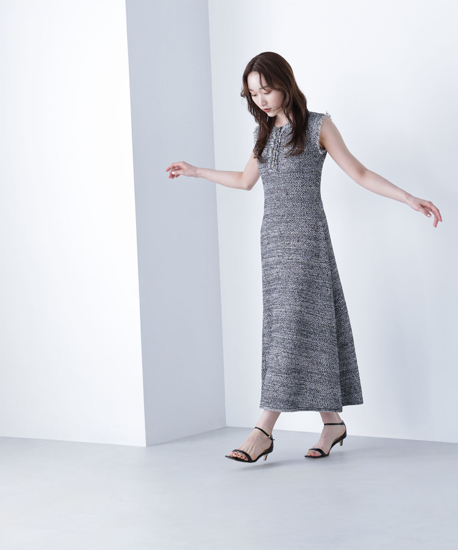  「フリンジツイードニットワンピース」|ワンピース|