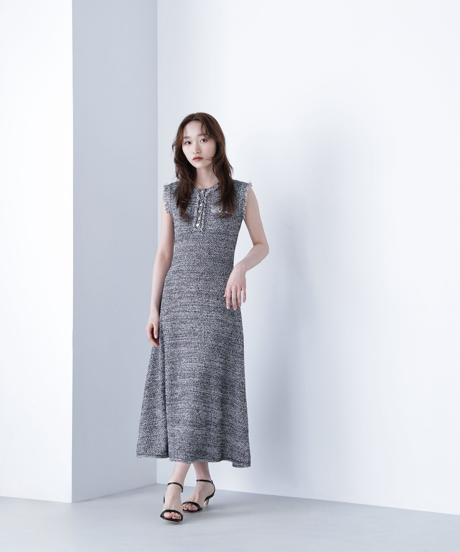 「フリンジツイードニットワンピース」|ワンピース|