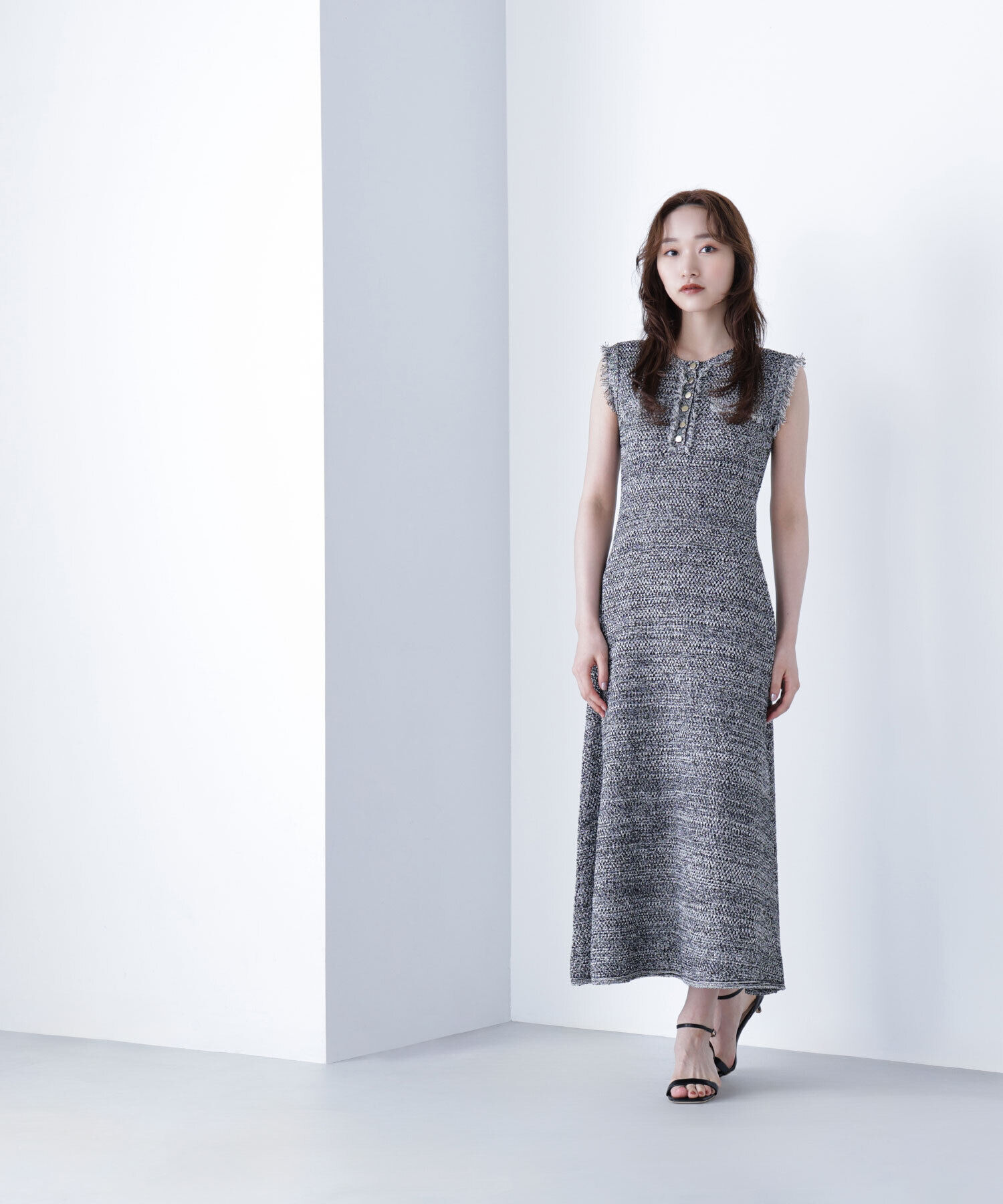  「フリンジツイードニットワンピース」|ワンピース|