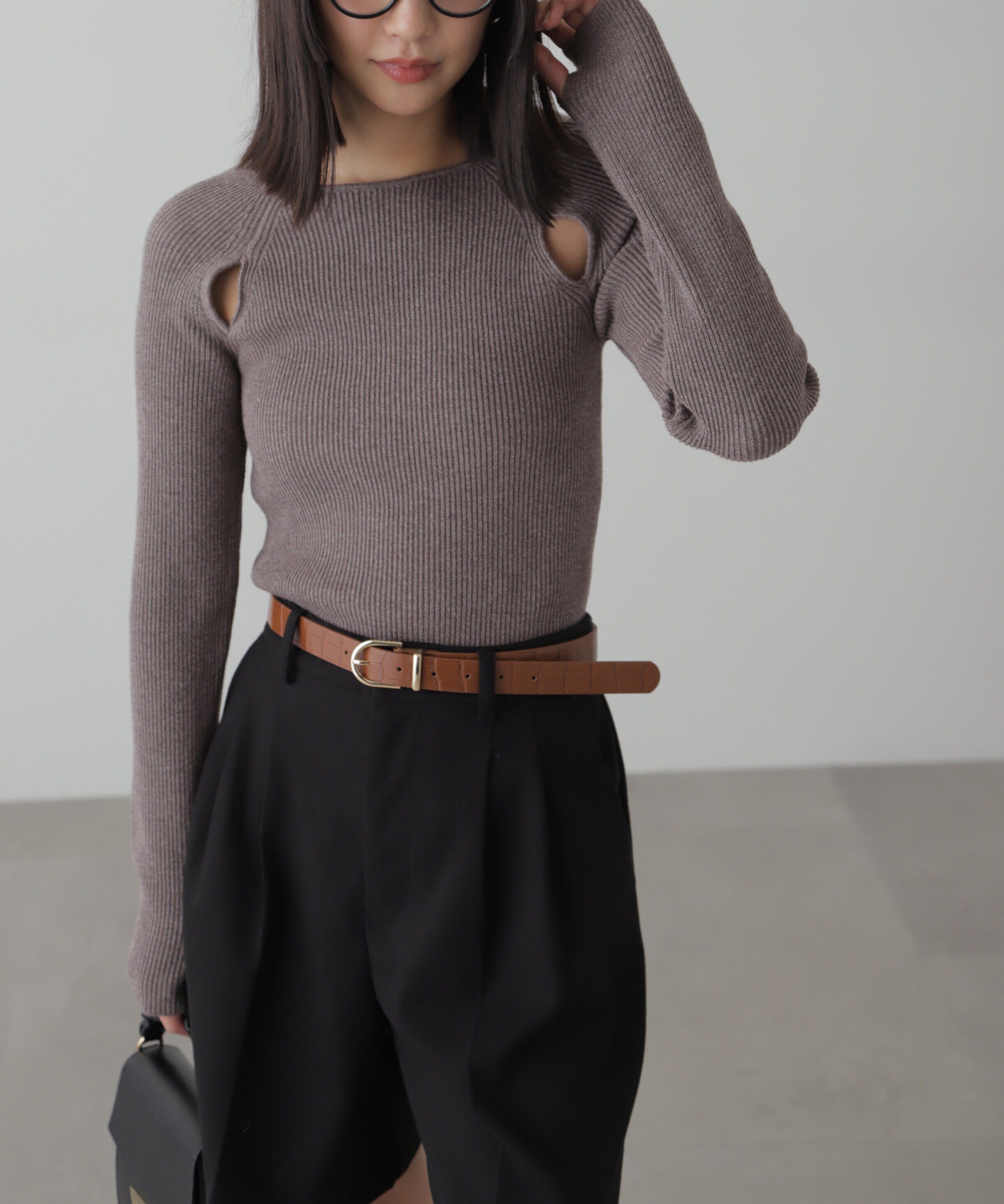  「クルーネックカッティングニット」|ニット・セーター|グレー