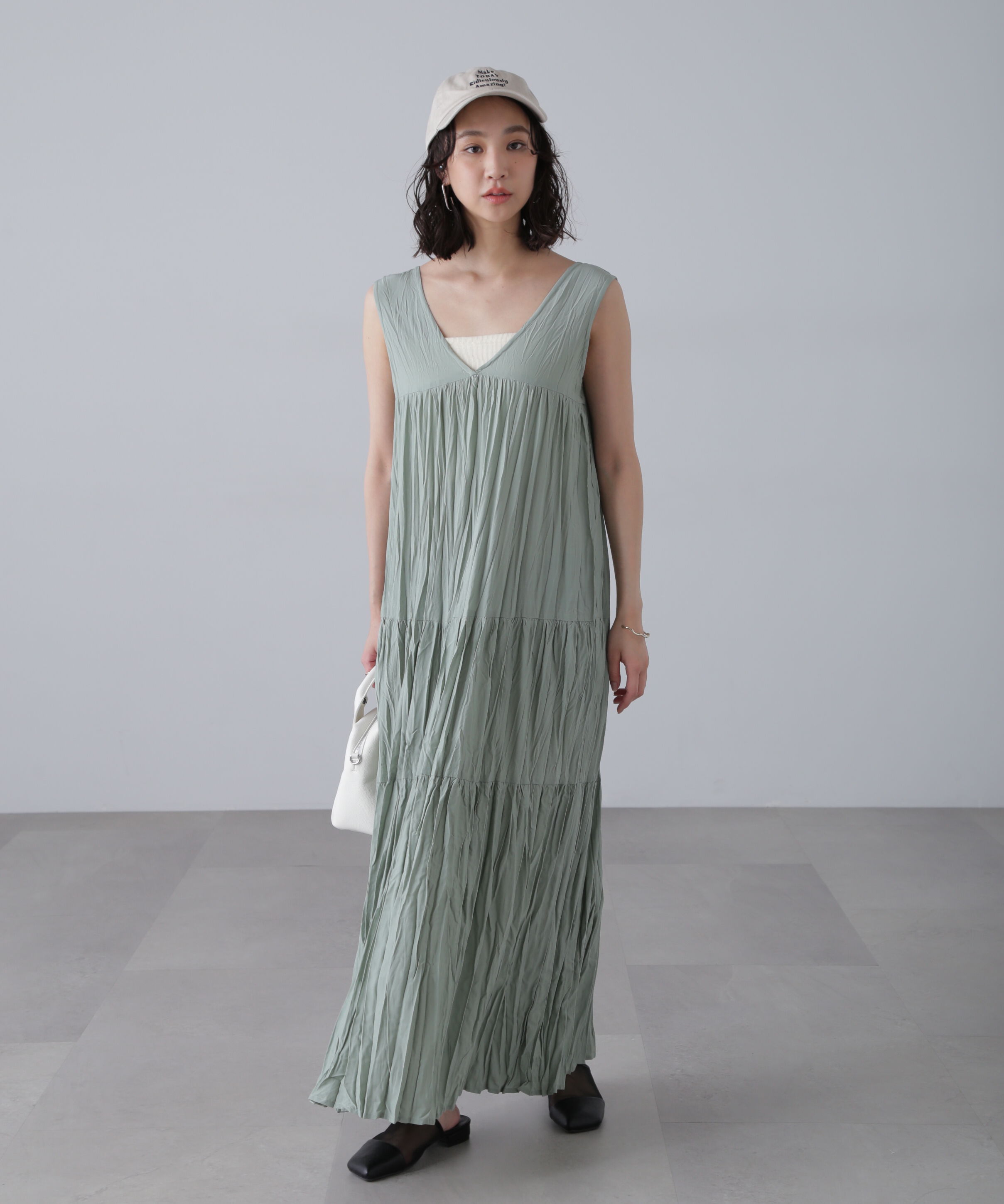  「ワッシャーティアードノースリーブワンピース」|ワンピース|