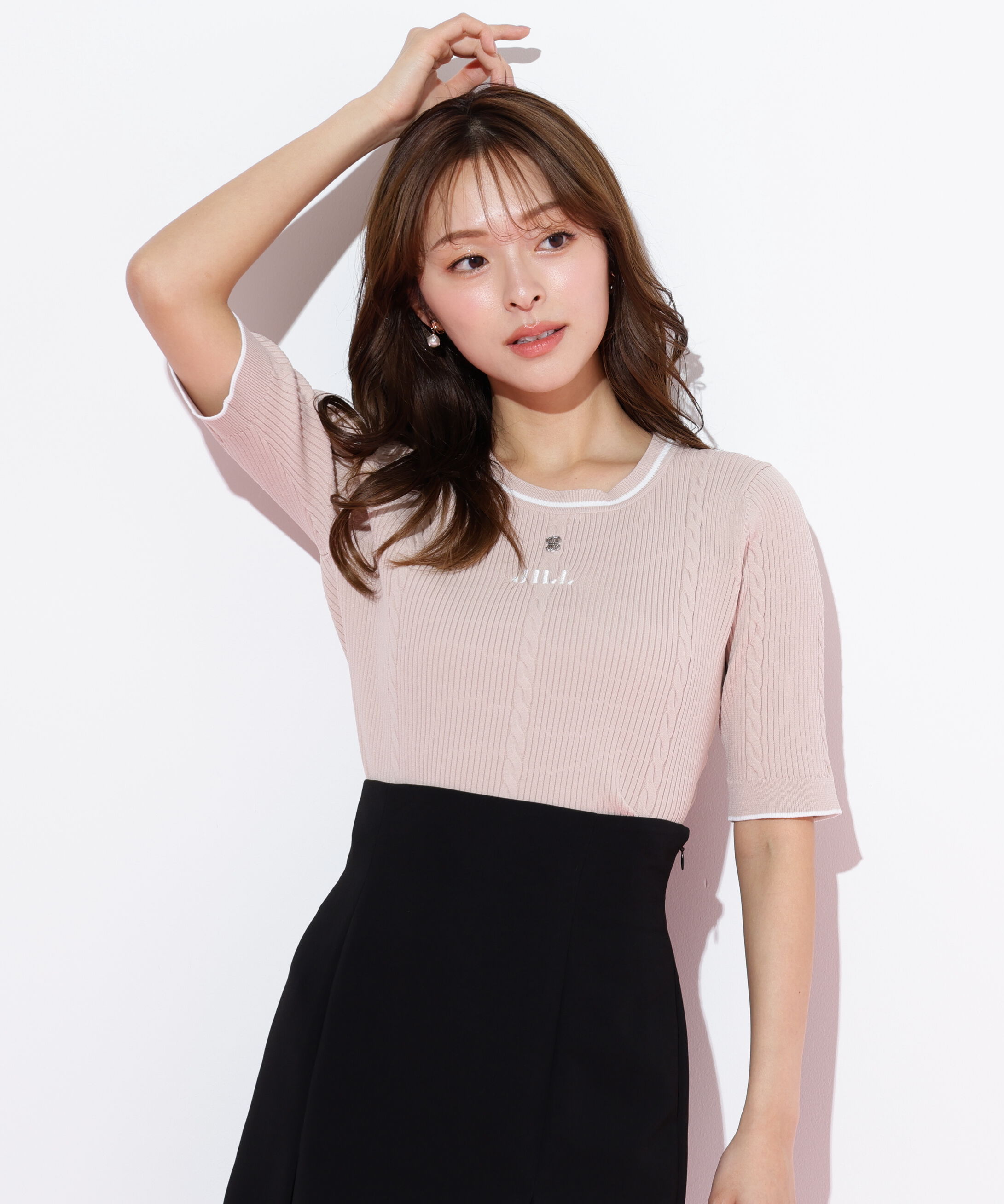  「半袖ジャガードニット」|ニット・セーター|ライトピンク1