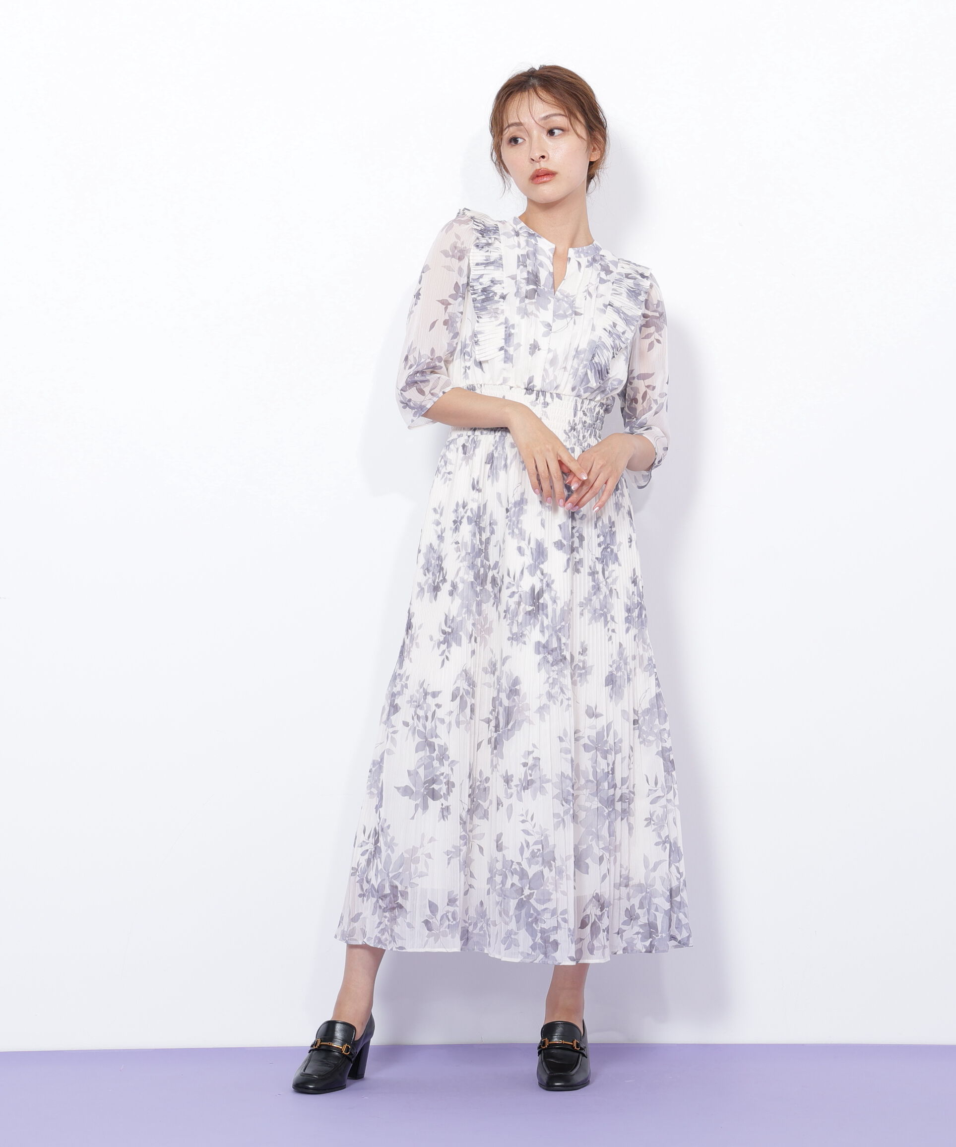  「ぼかしフラワープリントワンピース」|ワンピース|