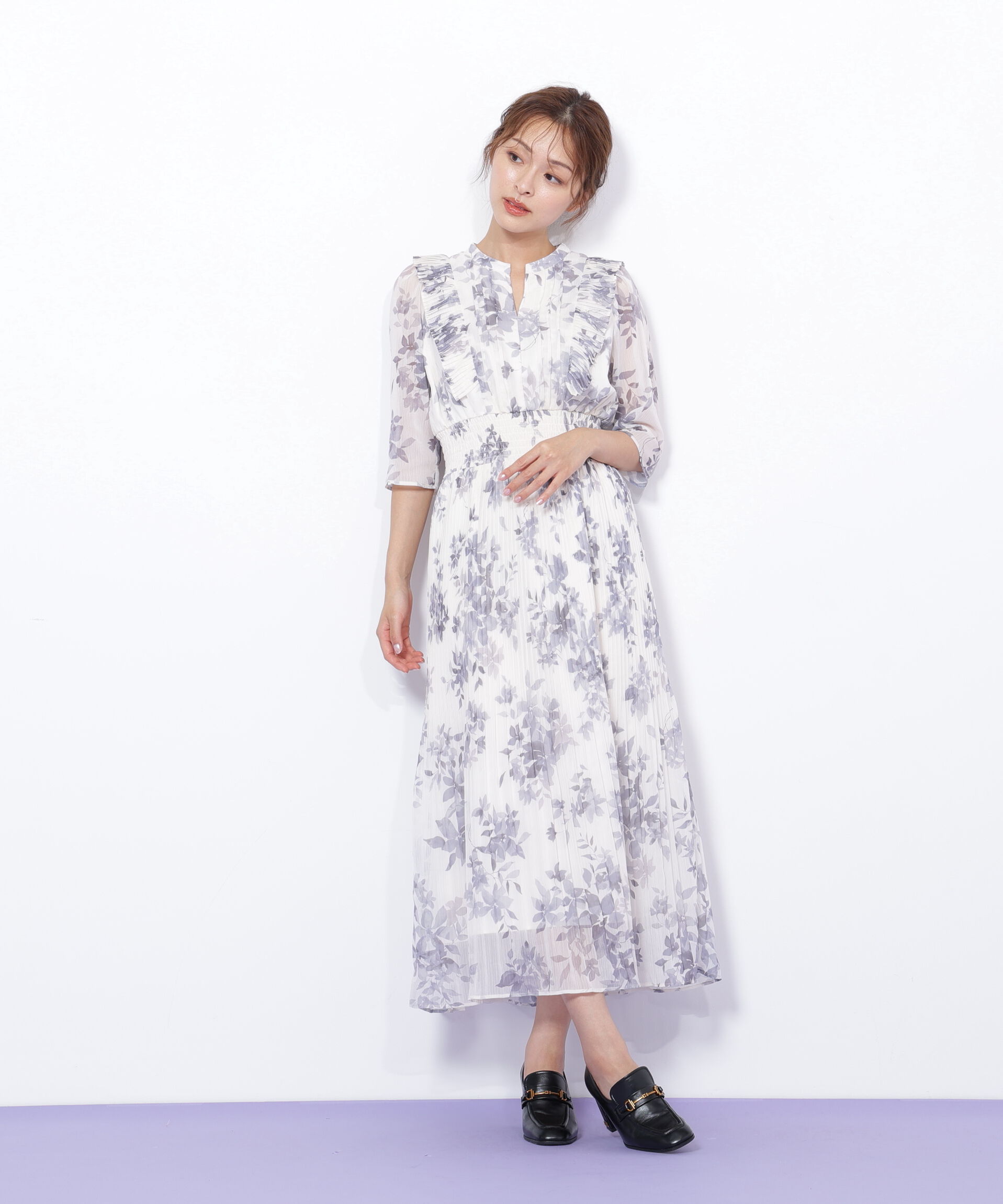  「ぼかしフラワープリントワンピース」|ワンピース|