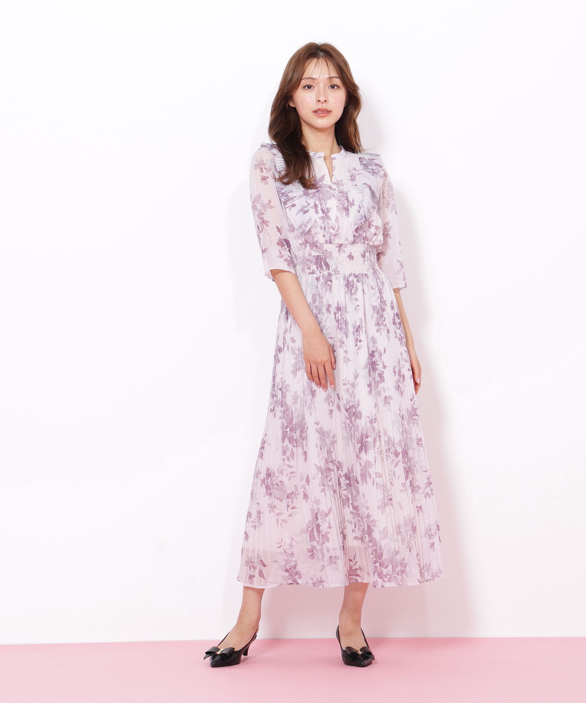  「ぼかしフラワープリントワンピース」|ワンピース|