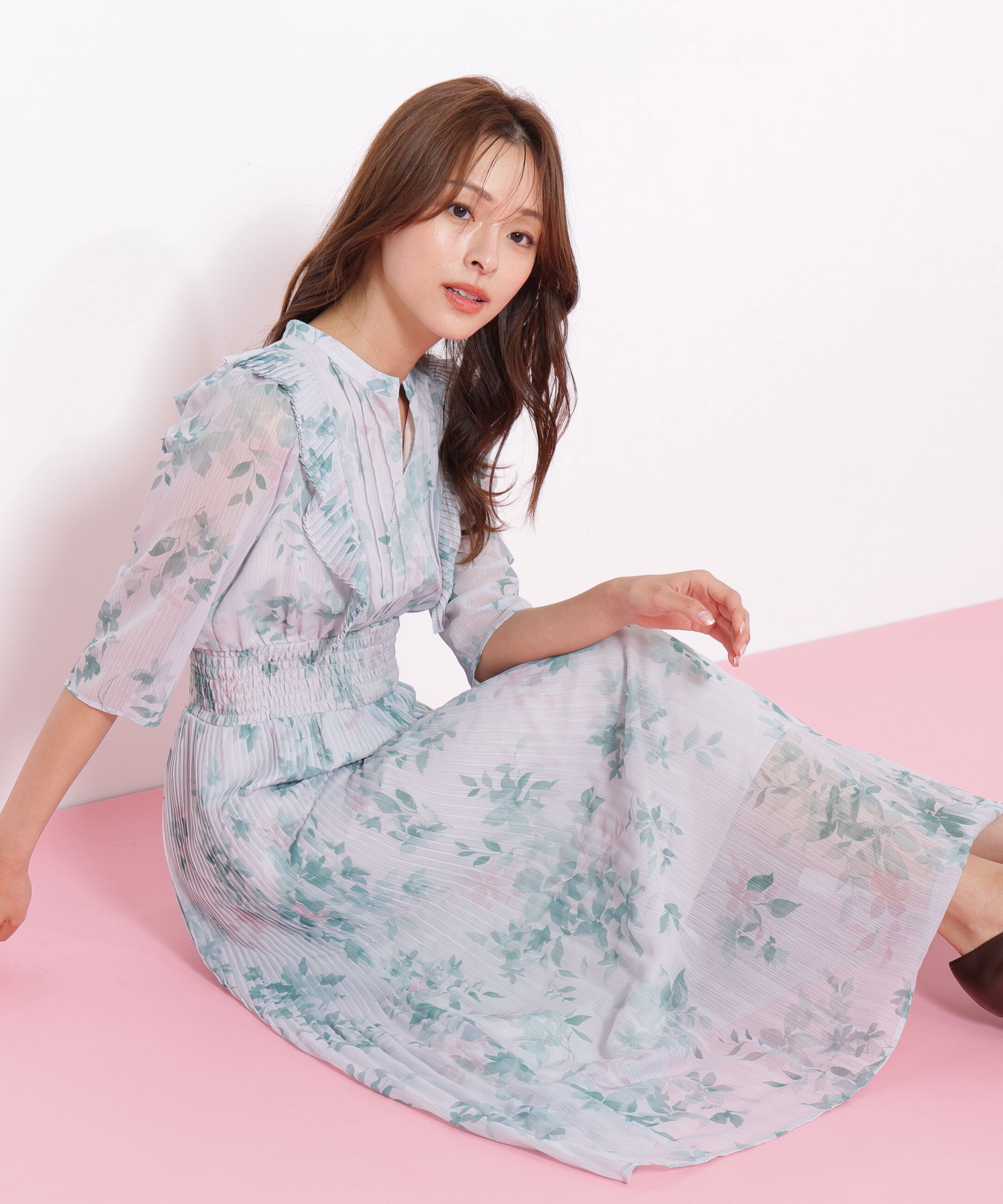  「ぼかしフラワープリントワンピース」|ワンピース|