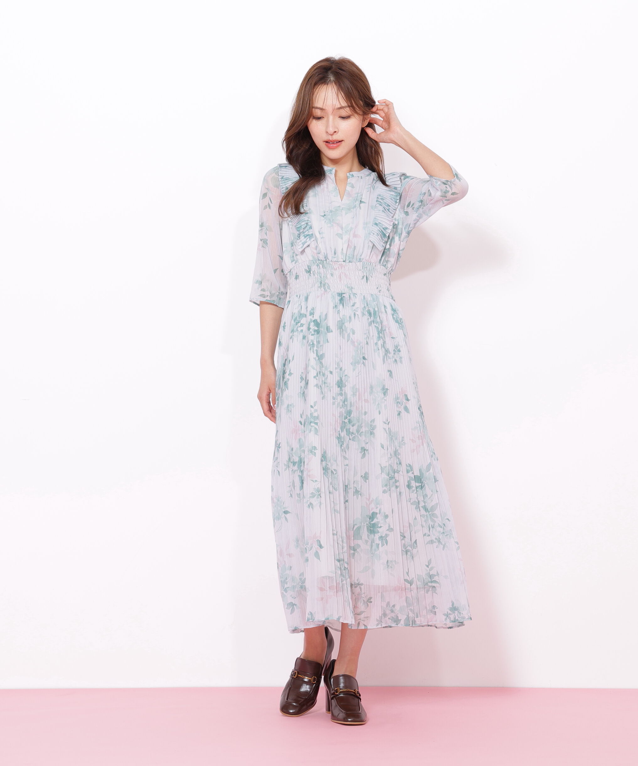  「ぼかしフラワープリントワンピース」|ワンピース|