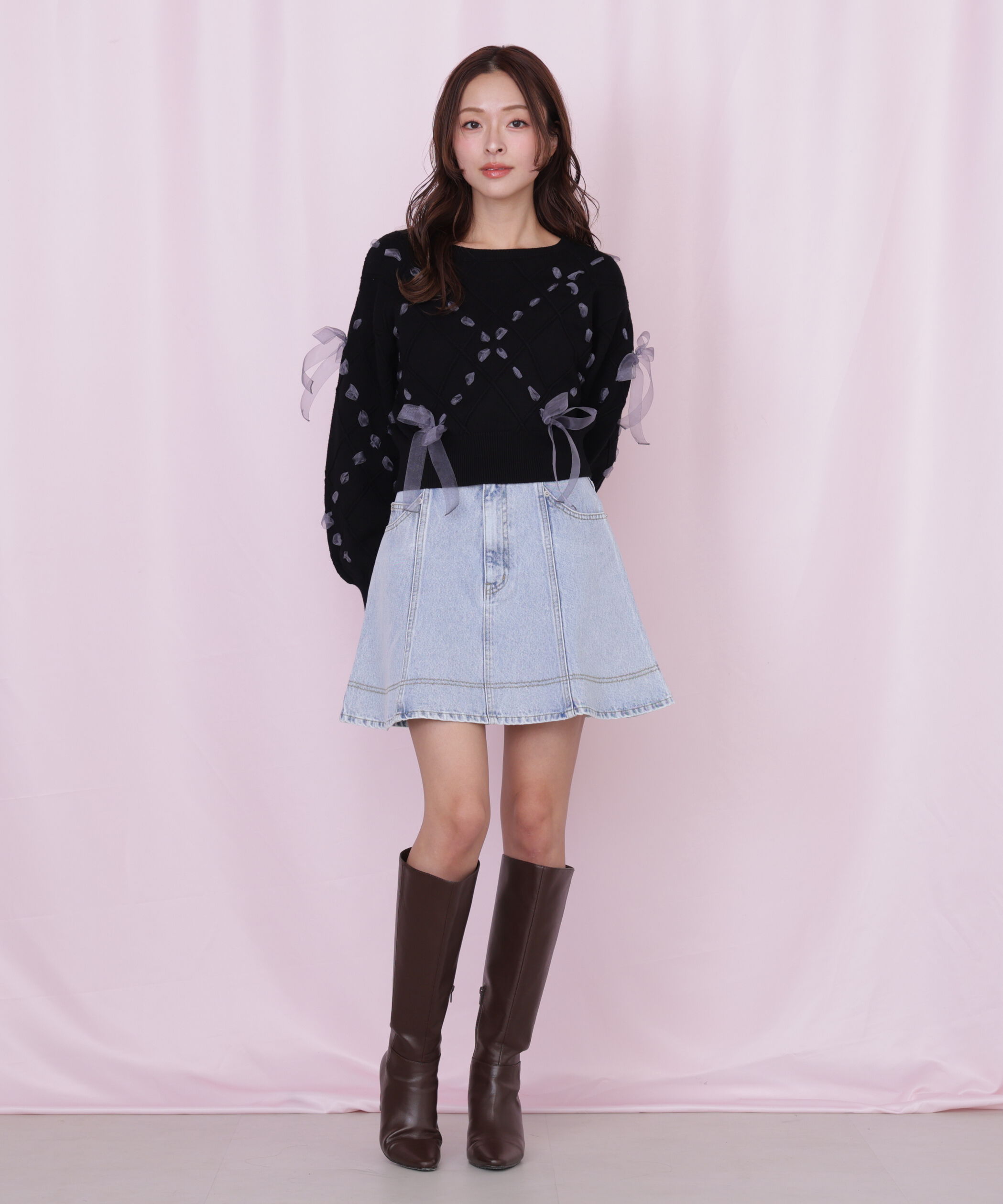  「ダイヤ柄リボンニット」|ニット・セーター|