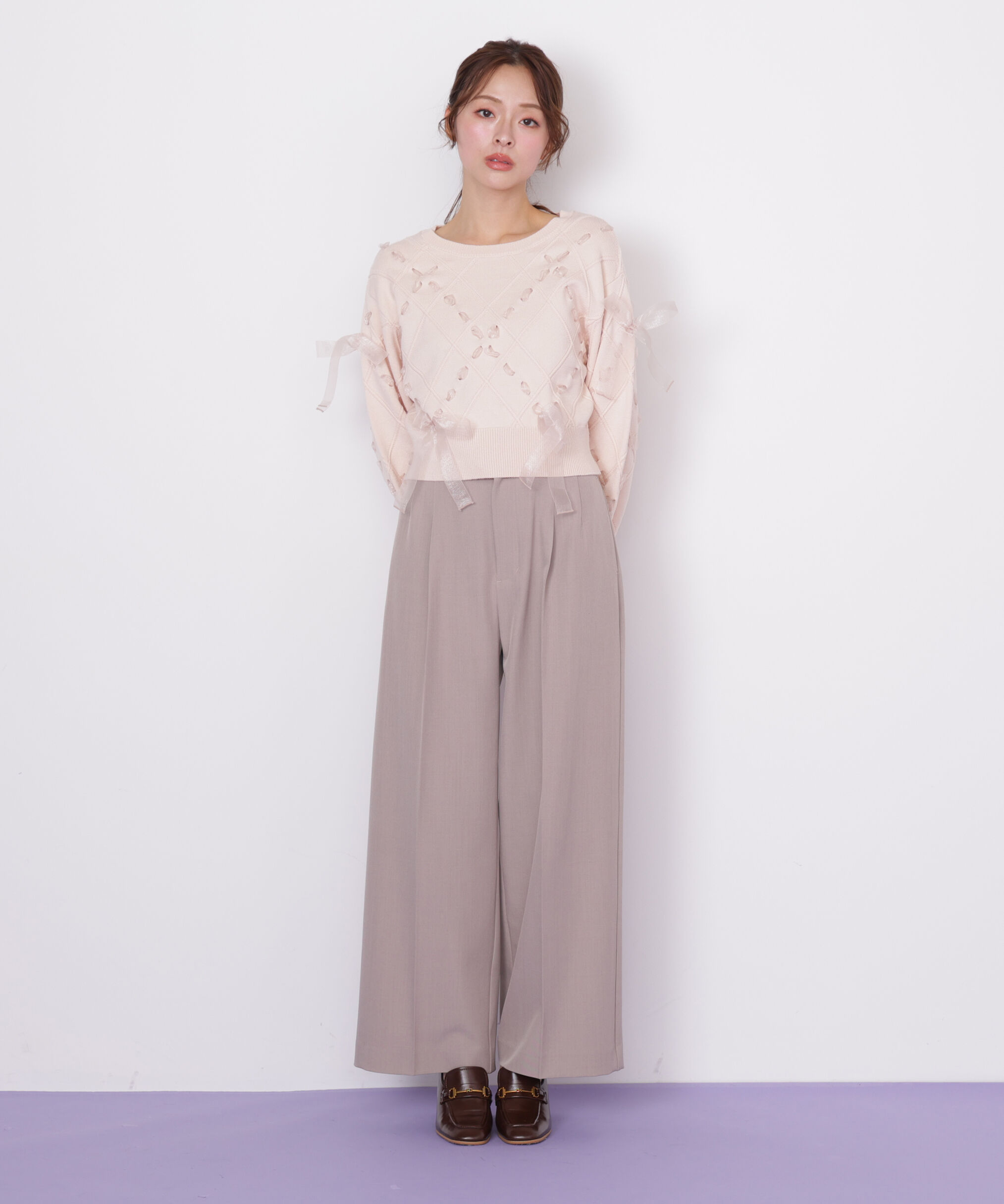  「ダイヤ柄リボンニット」|ニット・セーター|