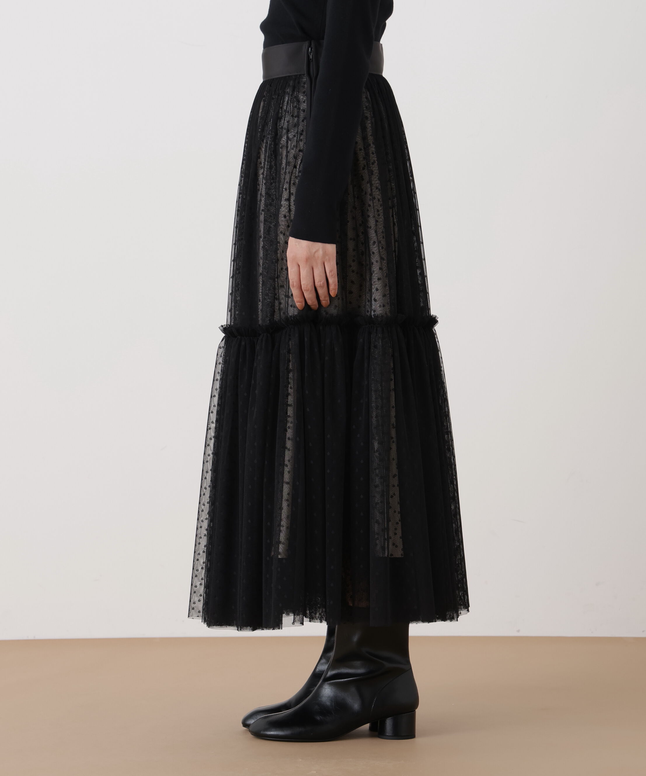  「◆ドットチュールギャザーティアードスカート」|スカート|