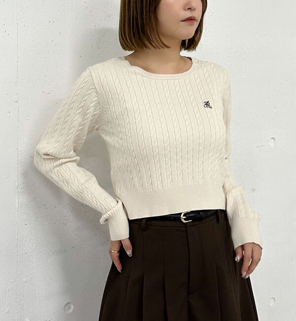 archives「ロゴ刺繍ケーブルニットプルオーバー」|ニット・セーター|IVORY