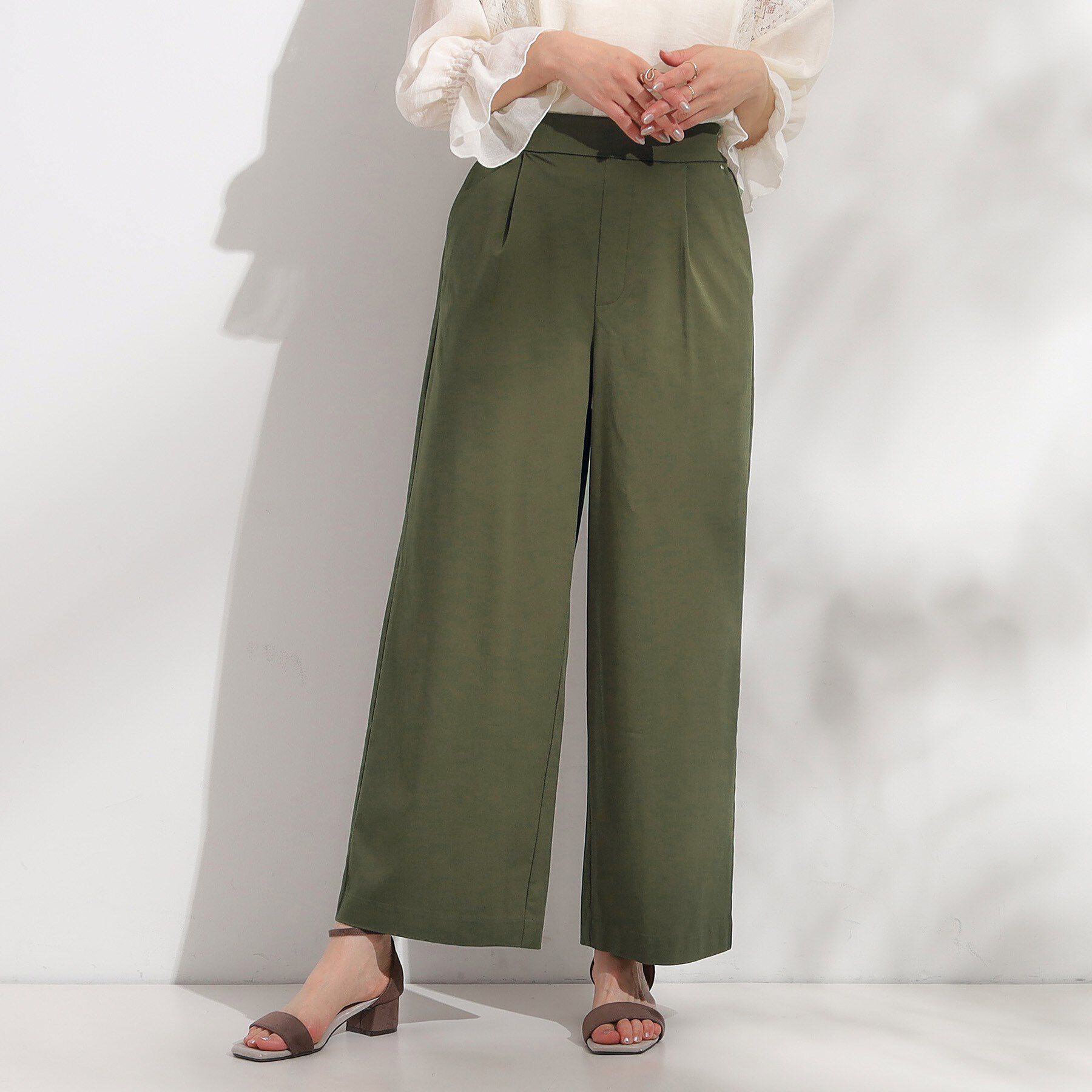 SHOO･LA･RUE「【高レビュー/S-LL/ひんやり】ゴールドパーツがアクセント ストレッチワイドパンツ」|その他|