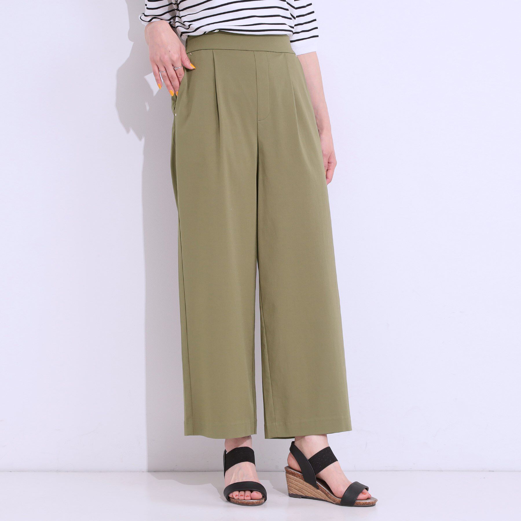 SHOO･LA･RUE「【高レビュー/S-LL/ひんやり】ゴールドパーツがアクセント ストレッチワイドパンツ」|その他|