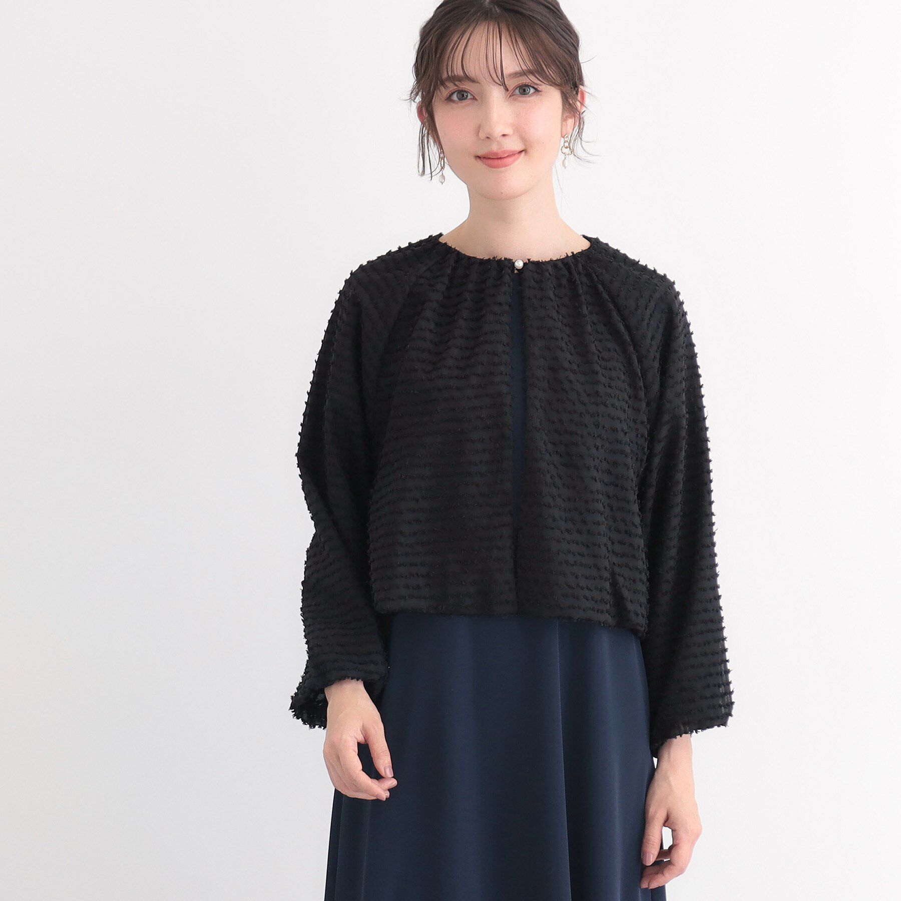 SunaUna「【ジャカード／セレモニーにも対応】バルーンボレロ」|カーディガン|ブラック(019)