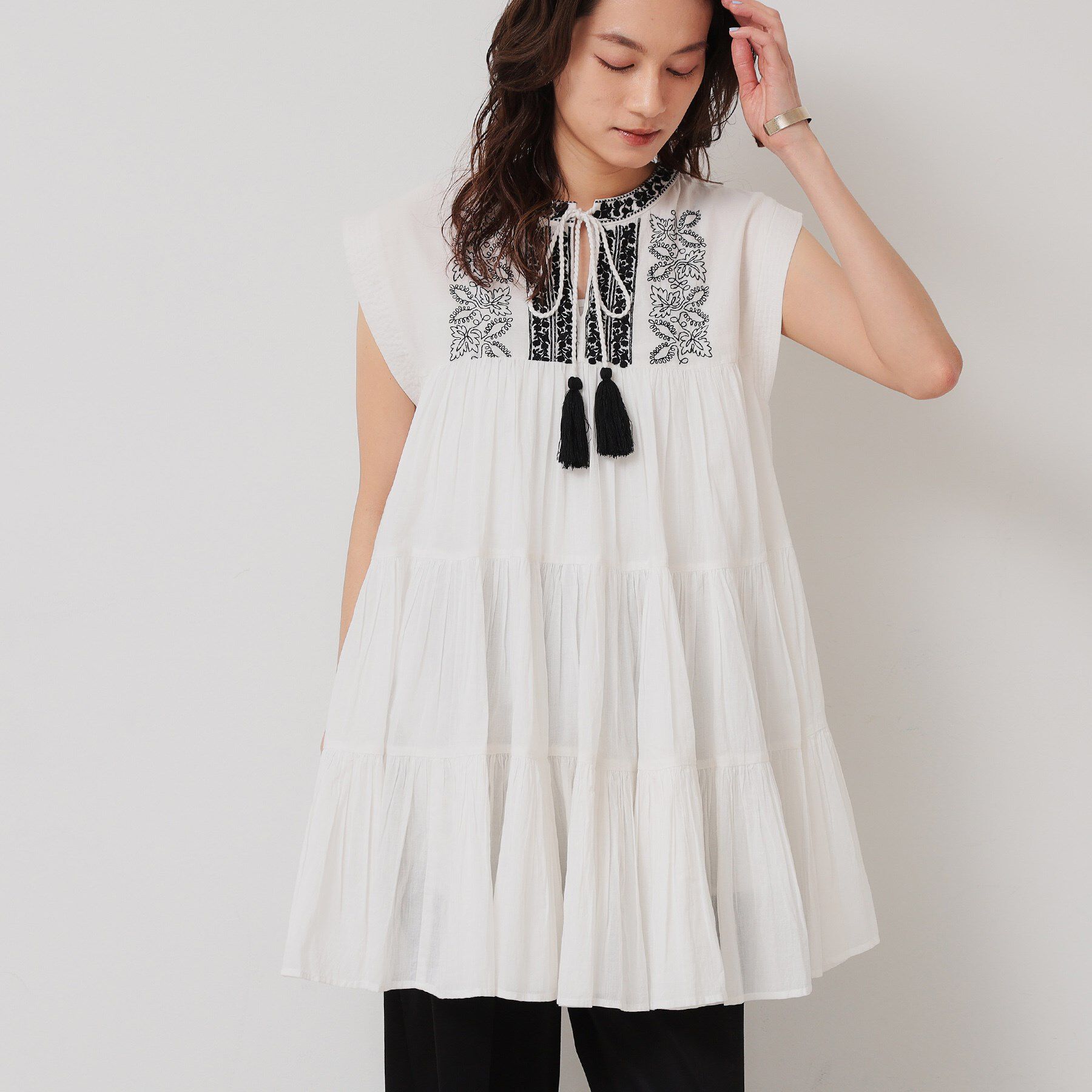 SunaUna「【刺繍／インド綿】ティアードブラウス」|チュニック|
