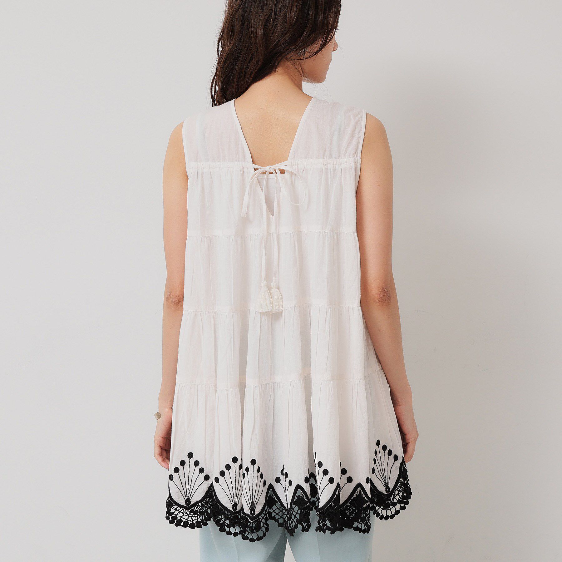 SunaUna「【裾スカラ刺繍／綿ボイル】ティアードブラウス」|シャツ・ブラウス|