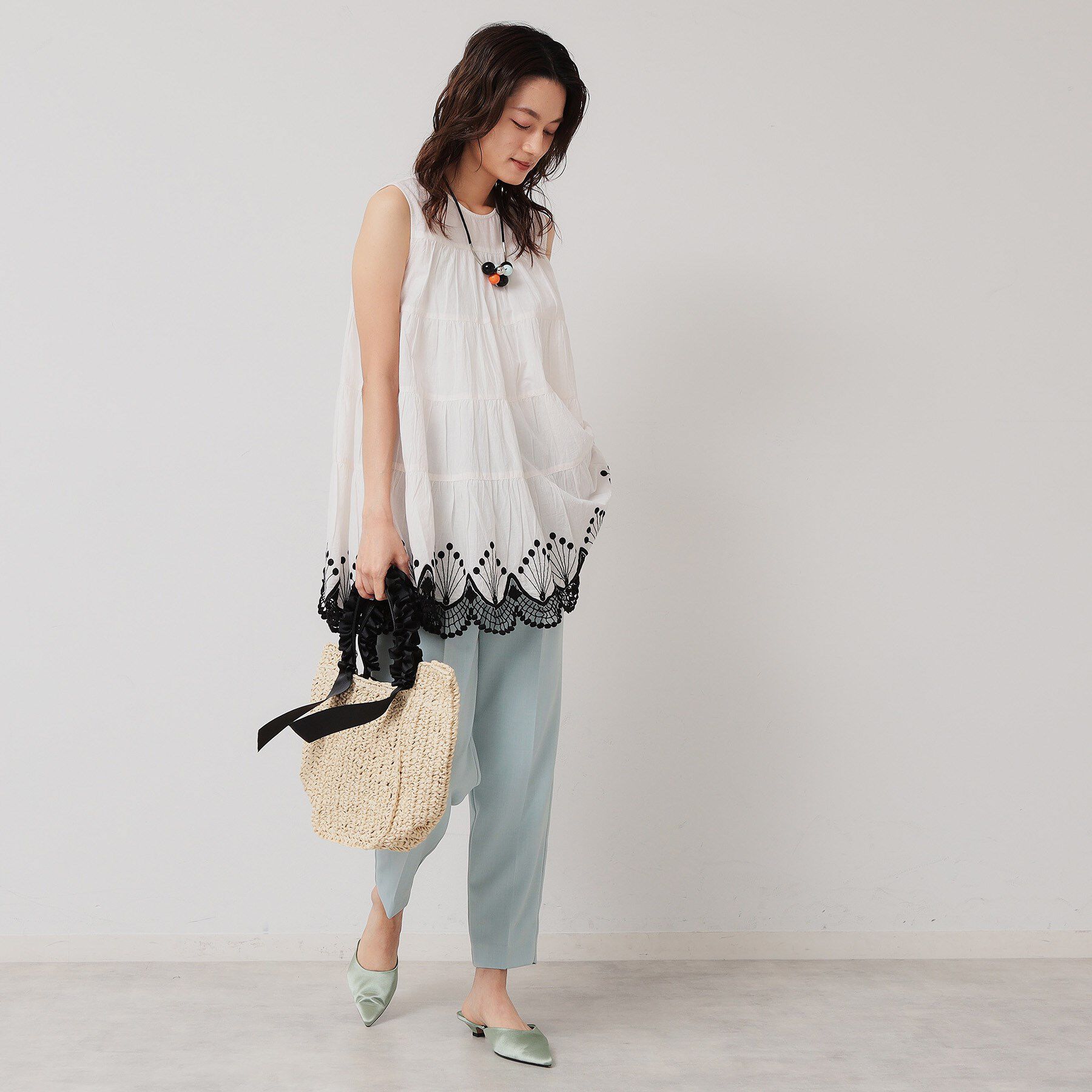 SunaUna「【裾スカラ刺繍／綿ボイル】ティアードブラウス」|シャツ・ブラウス|