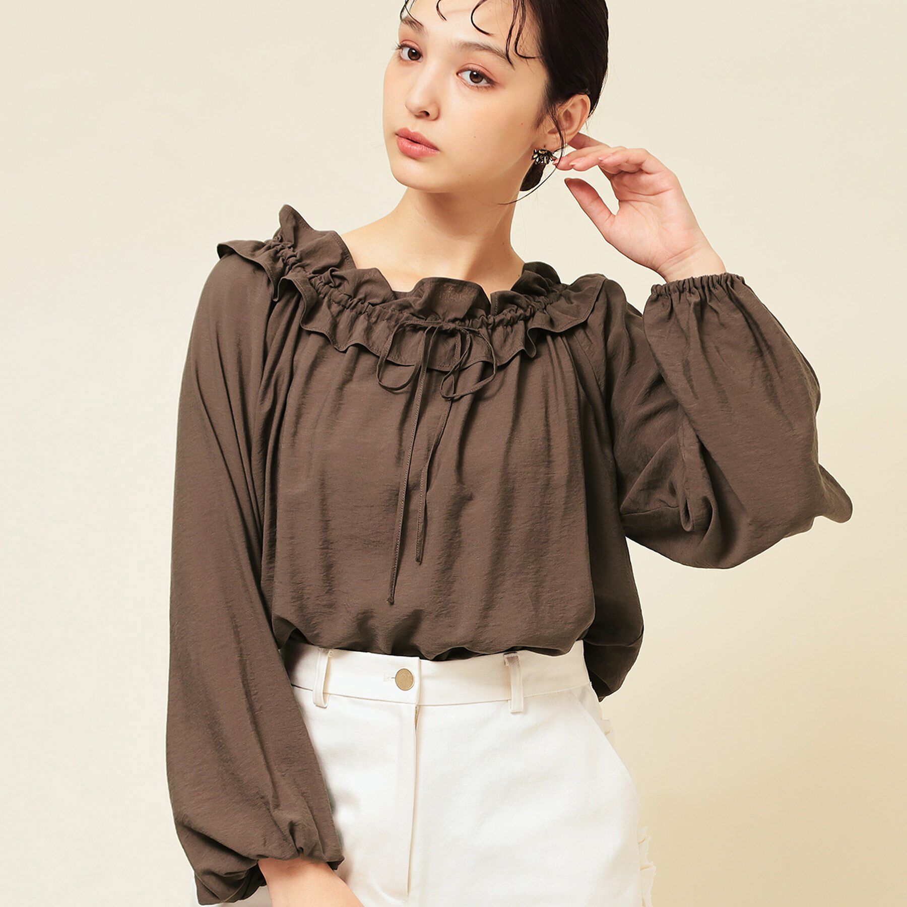 SunaUna「【衿フリル／衿調節可】リボンブラウス」|シャツ・ブラウス|ブラウン(044)