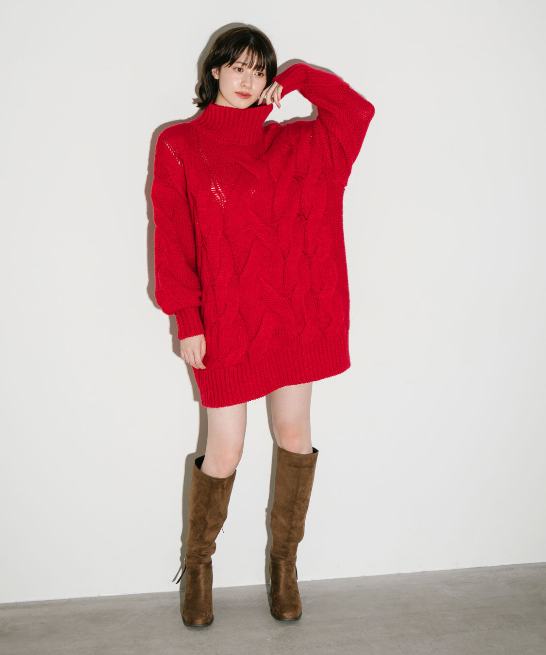 COCO DEAL「ケーブルニットミニワンピース」|ワンピース|レッド